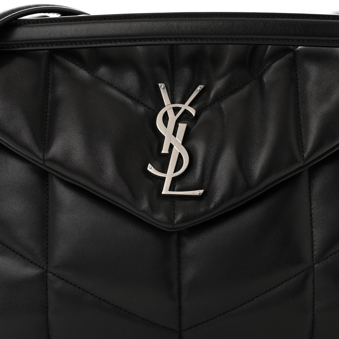 Lambskin Quilted Medium Loulou Puffer Monogram Chain Satchel Black