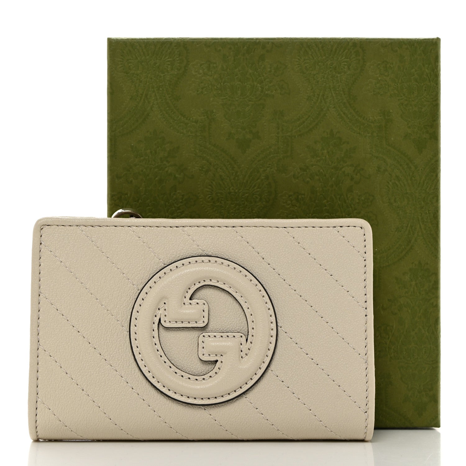 Gucci Sakai Be Green Calfskin Diagonal Stitched Blondie Travel Wallet Mystic White 9 of 9