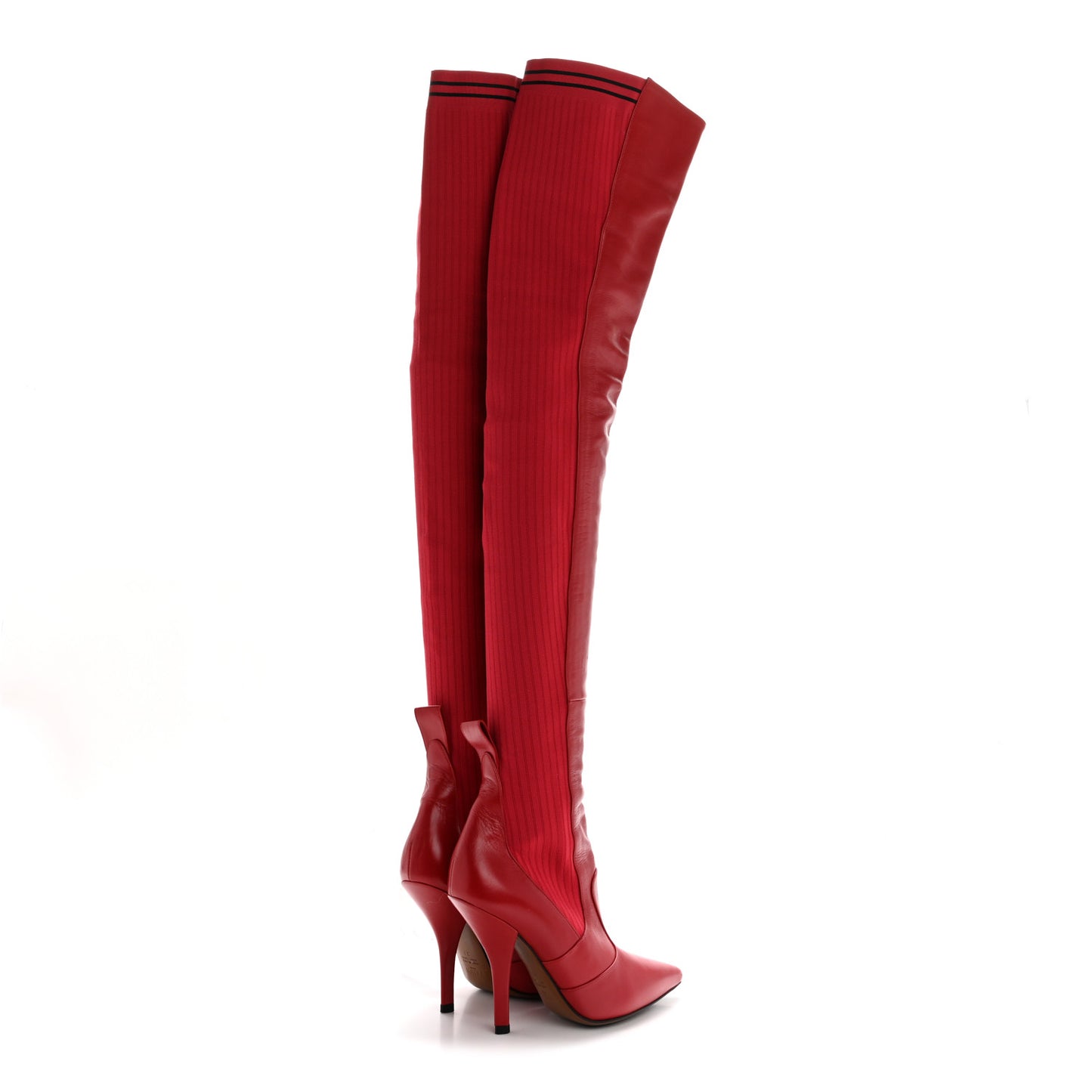 Vitello Lucido Stretch Fabric Striped Rockoko Thigh High 105mm Sock Boots 37 Fragola Black