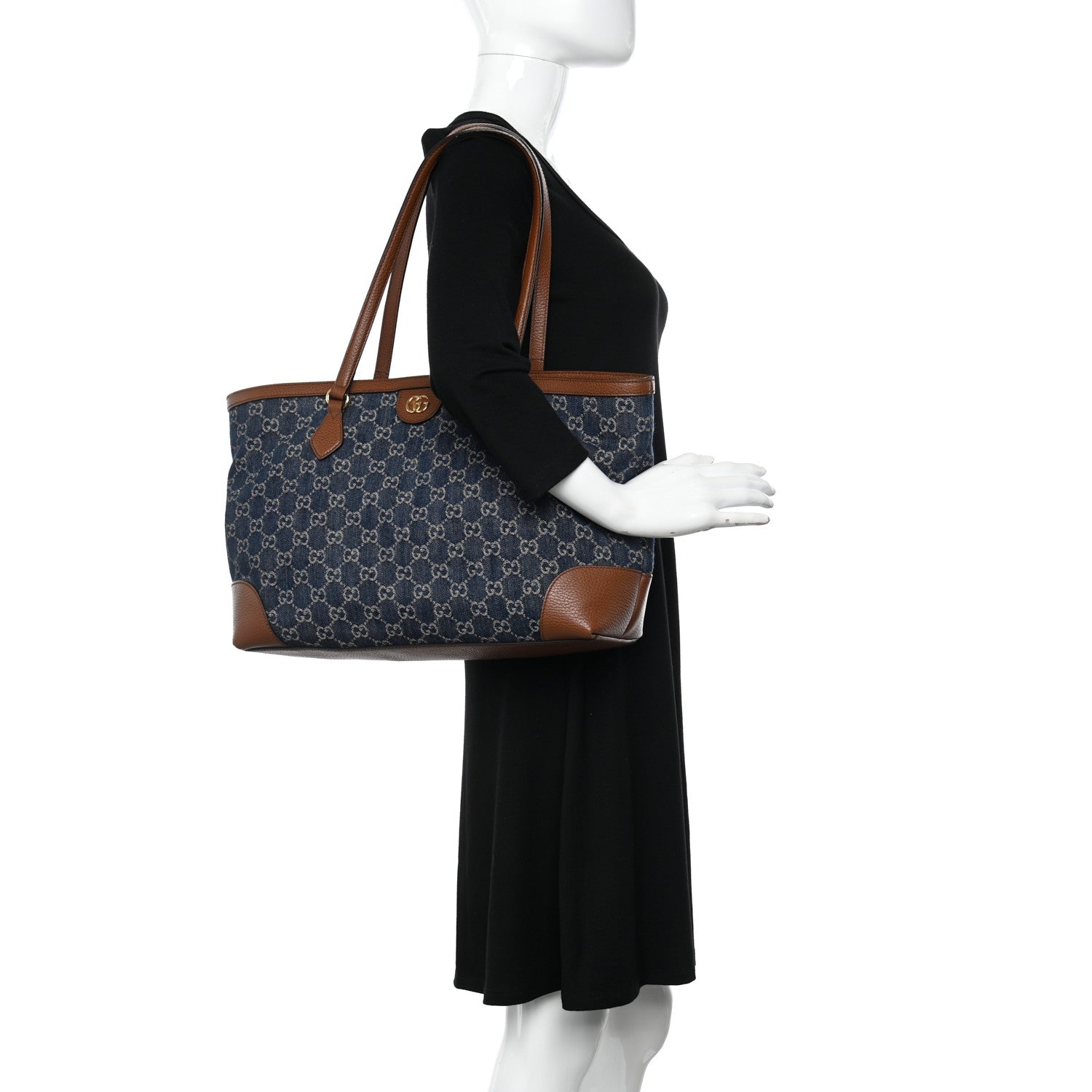 Gucci New Denim GG Monogram Medium Ophidia Shopping Tote Blue Tea Cuir 2 of 11