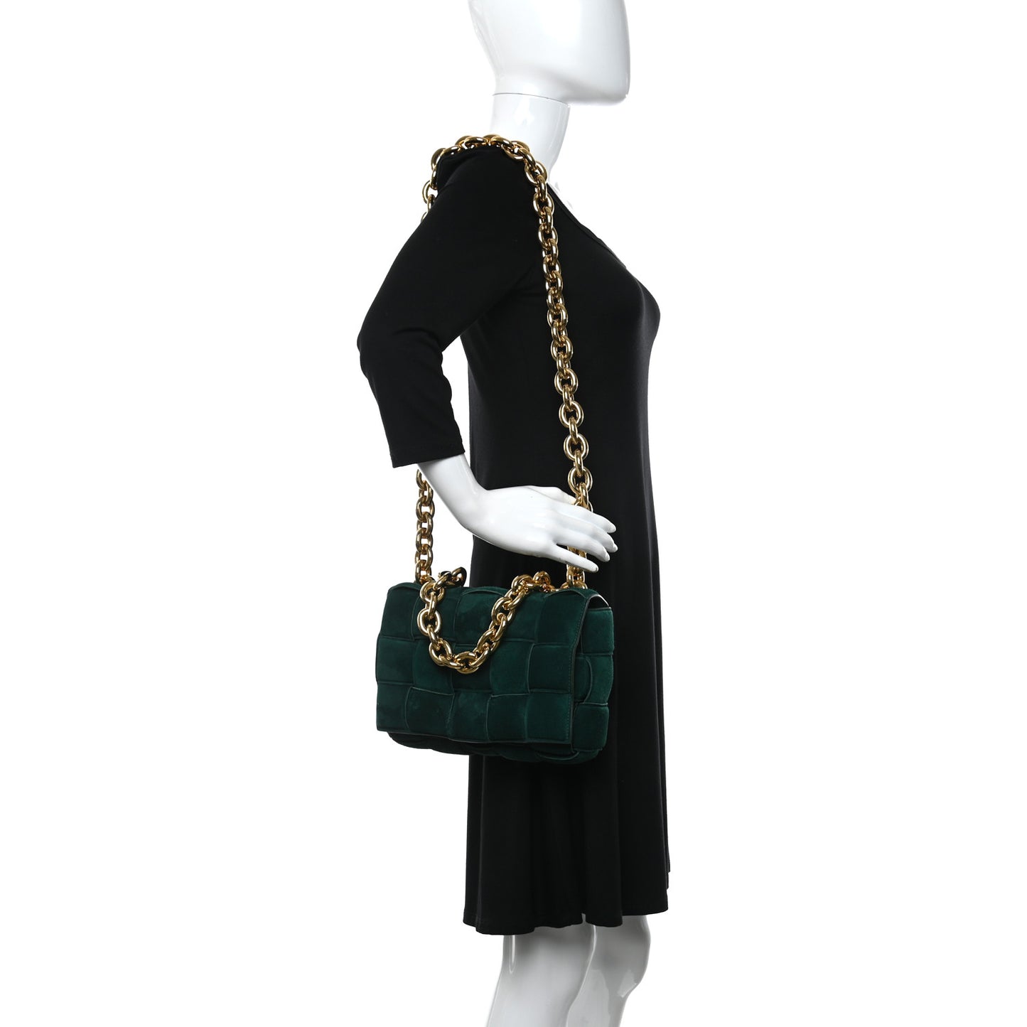 Suede Maxi Intrecciato Padded Chain Cassette Crossbody Bag Emerald Green