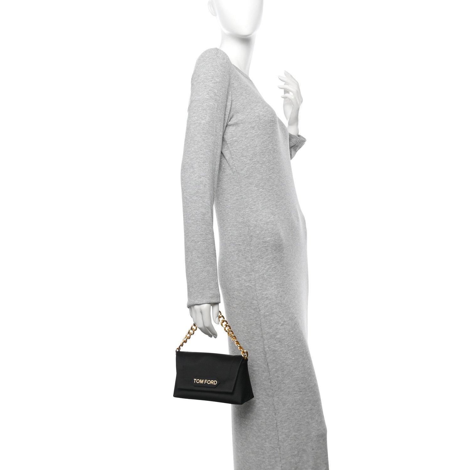 Tom Ford Satin Mini Label Chain Shoulder Bag Black 2 of 9