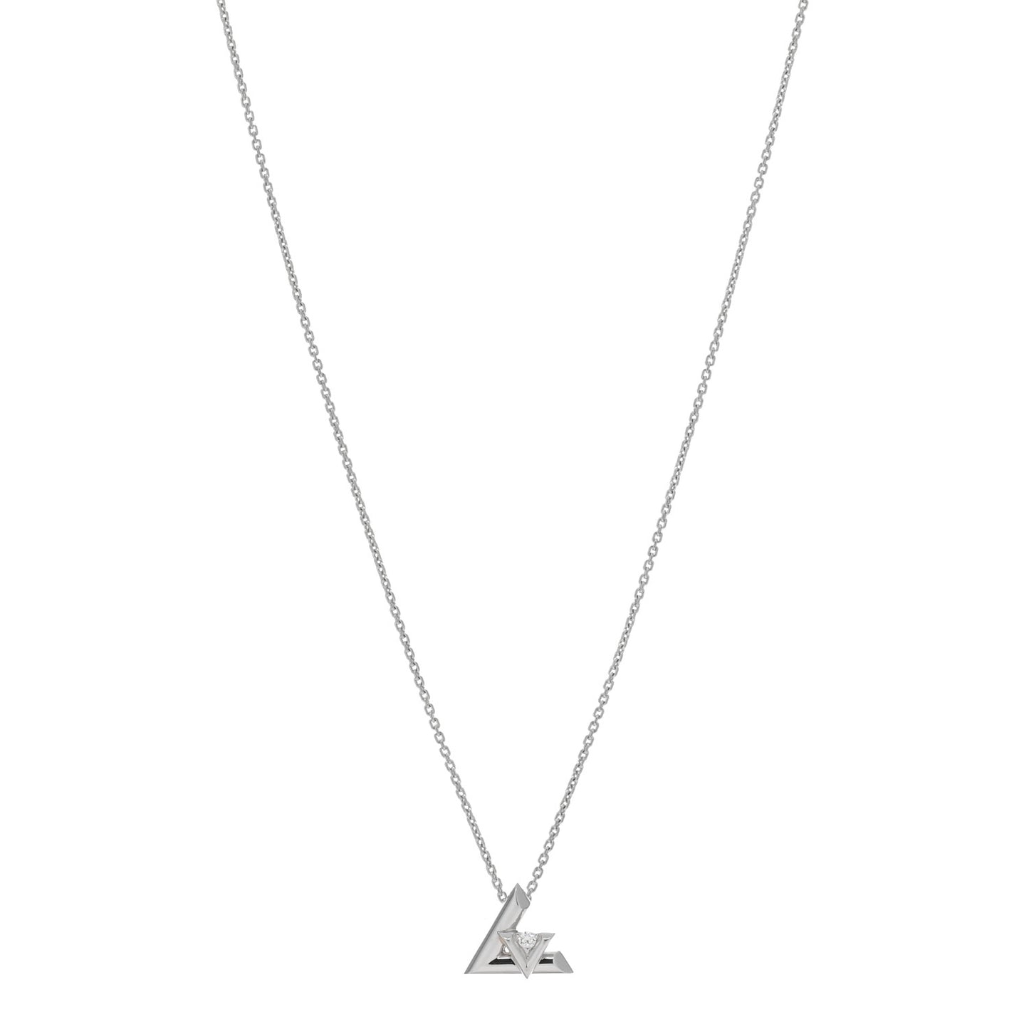 18K White Gold Diamond Small LV Volt One Pendant Necklace