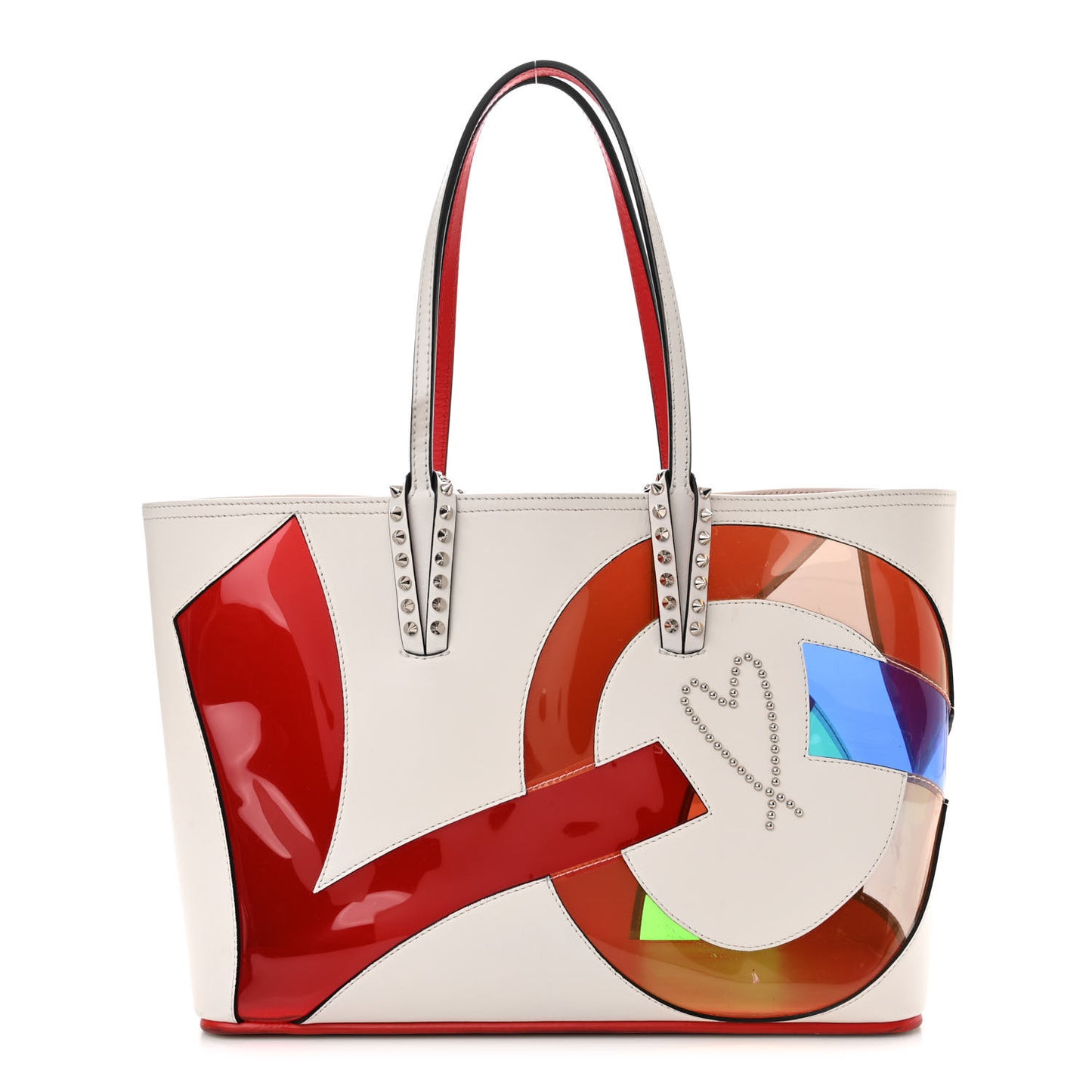 Calfskin PVC Love Spikes East West Cabata Tote Latte Multicolor
