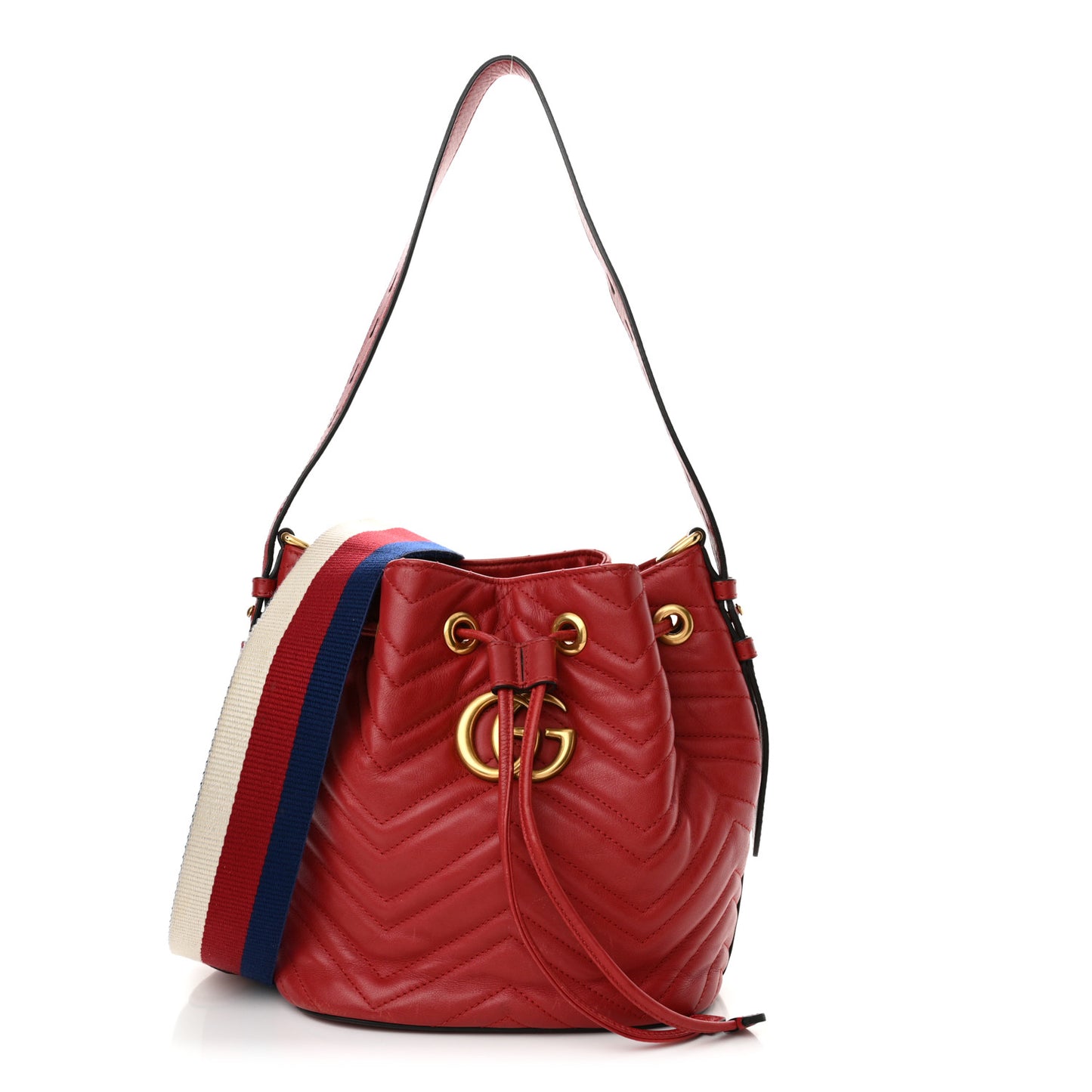 Calfskin Matelasse Sylvie Web GG Marmont Bucket Bag Hibiscus Red