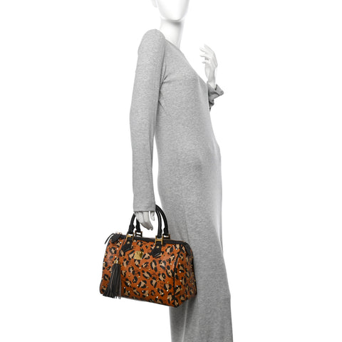 Visetos Leopard Print Boston Bag Cognac