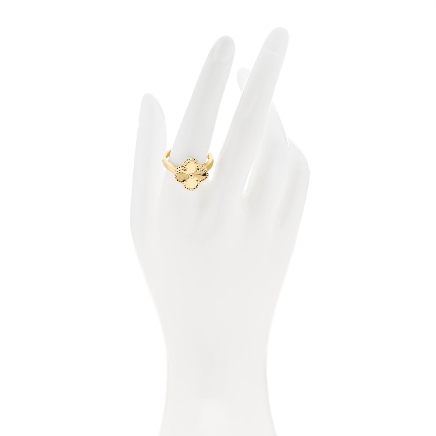 18K Yellow Gold Guilloche Vintage Alhambra Ring 58 8.5