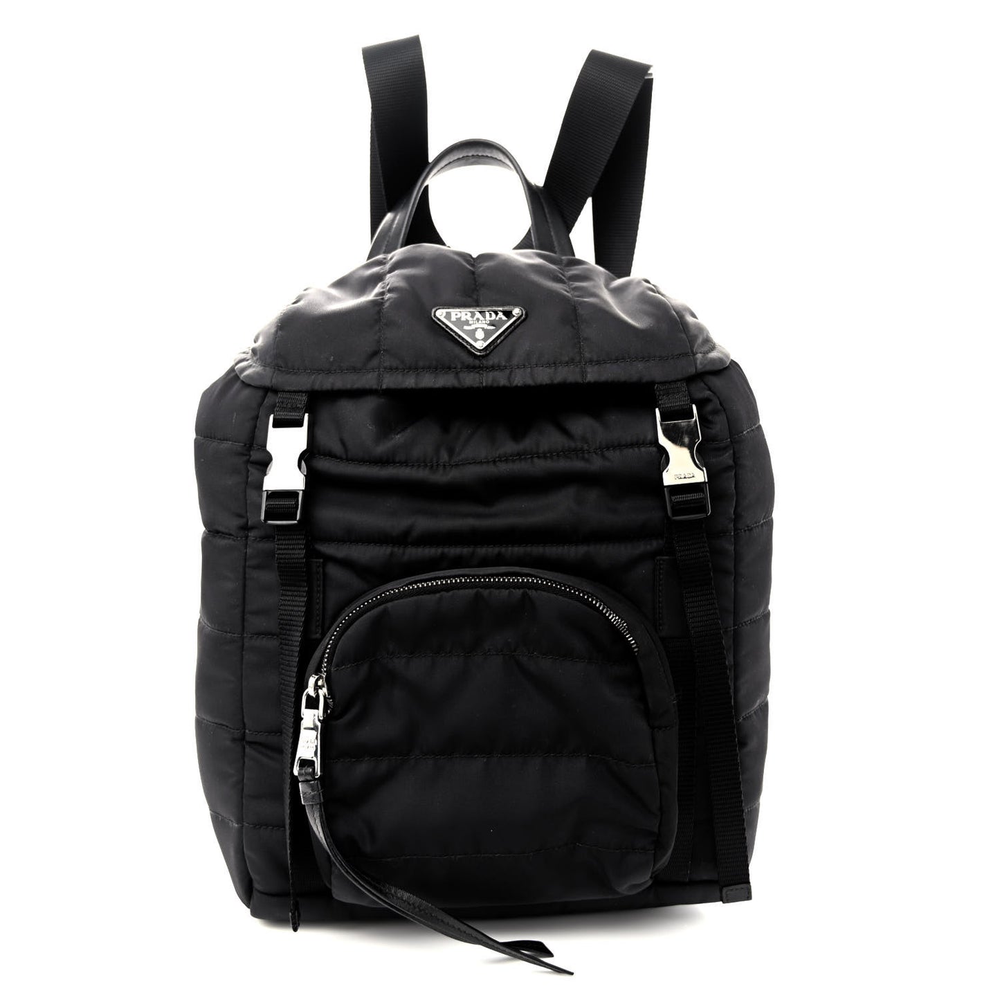 Tessuto Nylon Quilted Double Buckle Backpack Black