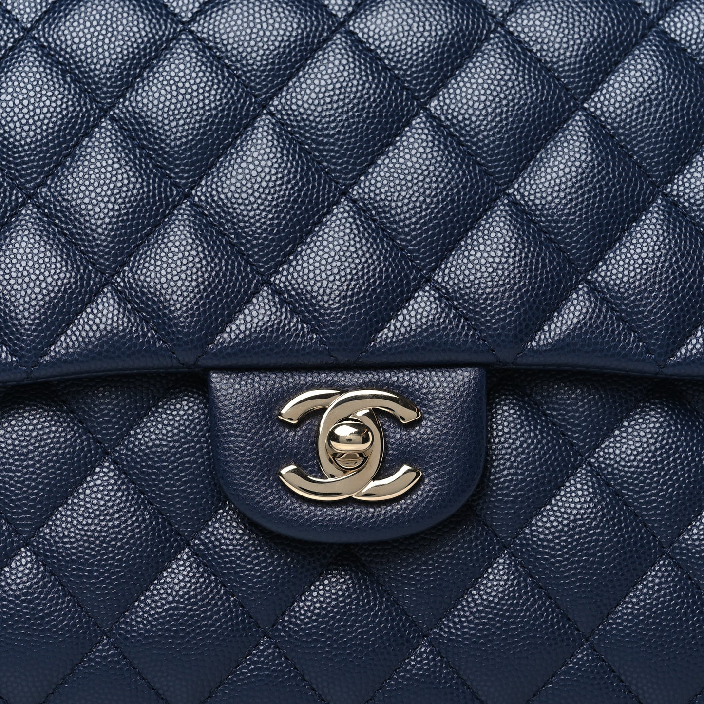 Caviar Quilted Flap Clutch Navy Blue