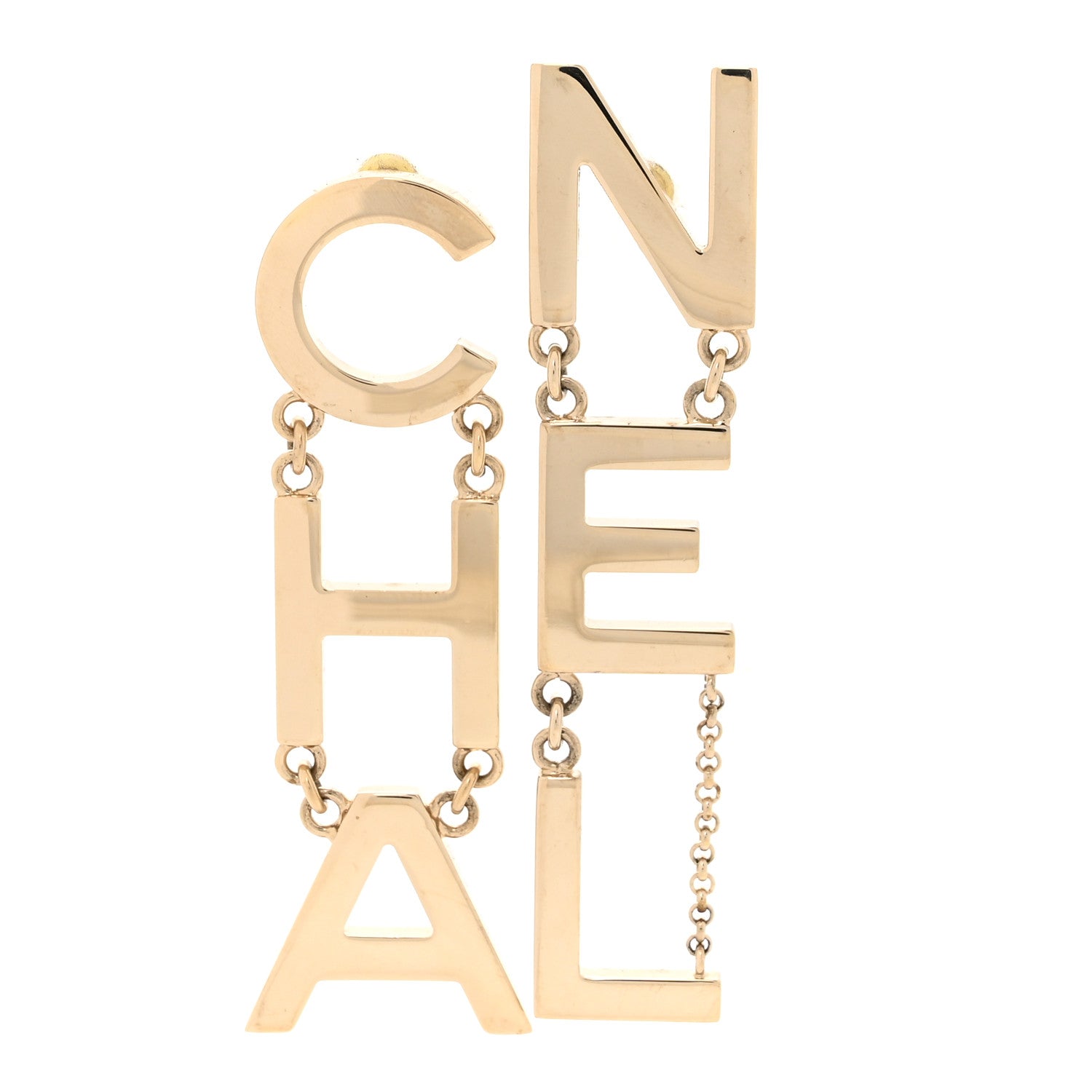 Chanel Metal Cha-Nel Logo Drop Earrings Gold 1 of 7