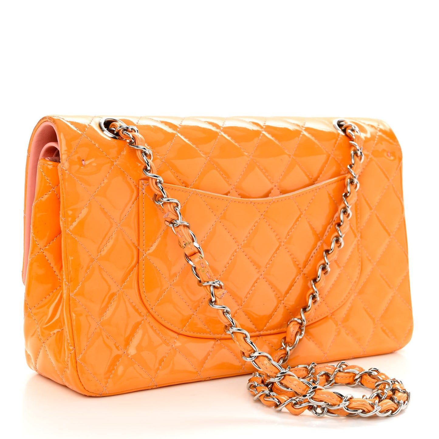 Patent Quilted Medium Double Flap Pink
