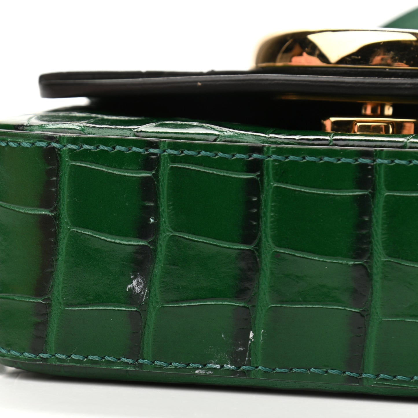 Calfskin Crocodile Embossed Mini C Double Carry Woodsy Green