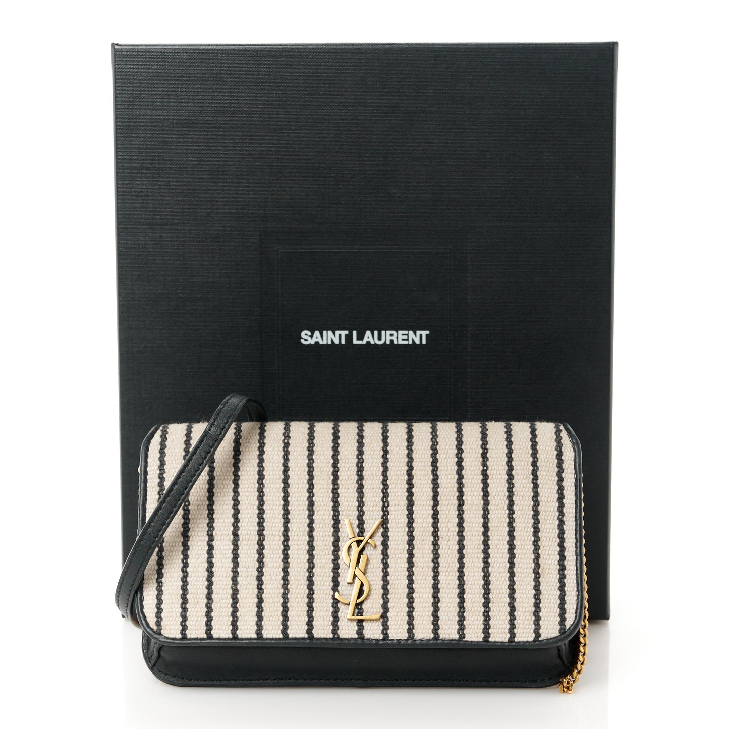 Canvas Striped Phone Holder Crossbody Beige Black