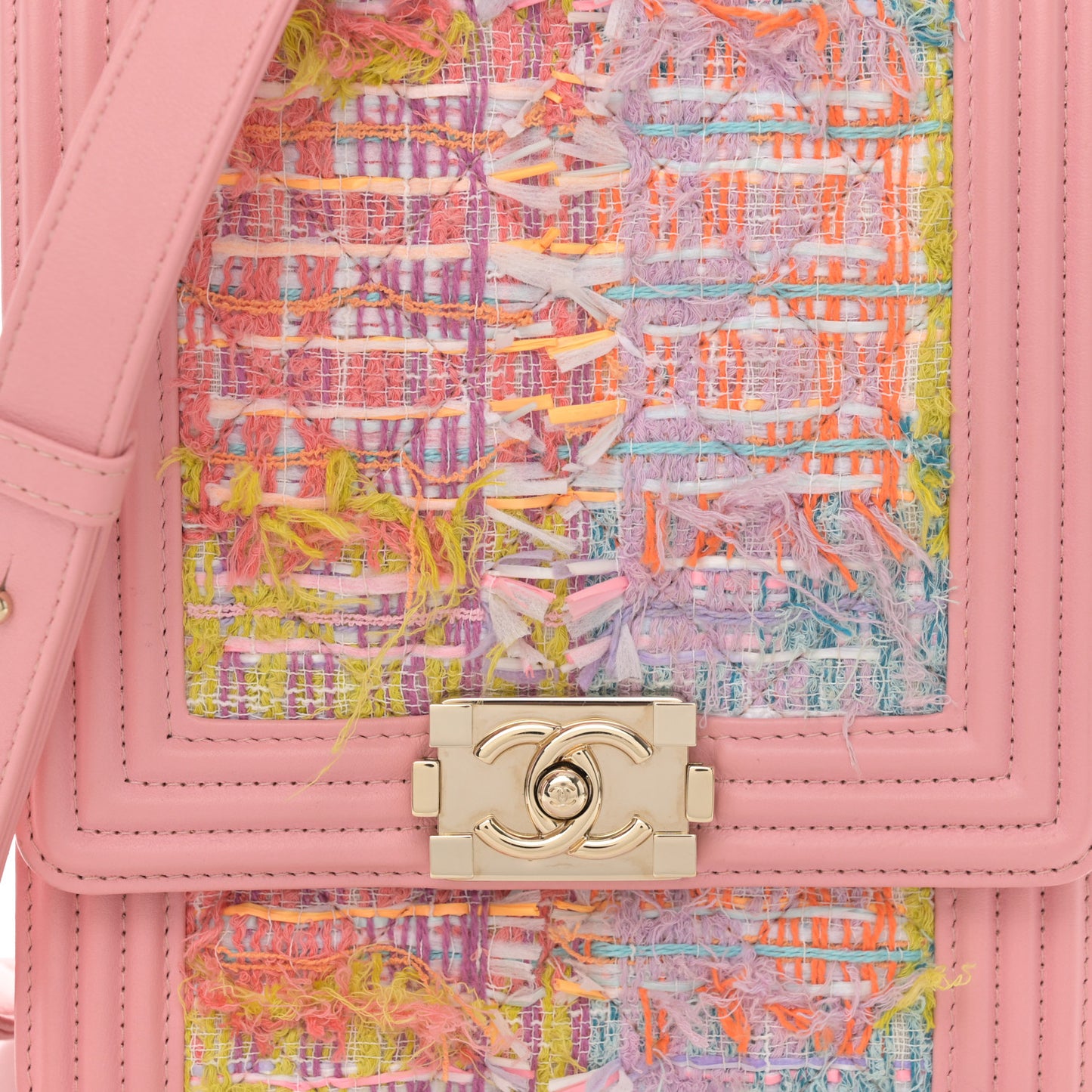 Calfskin Tweed Quilted North South Boy Flap Pink