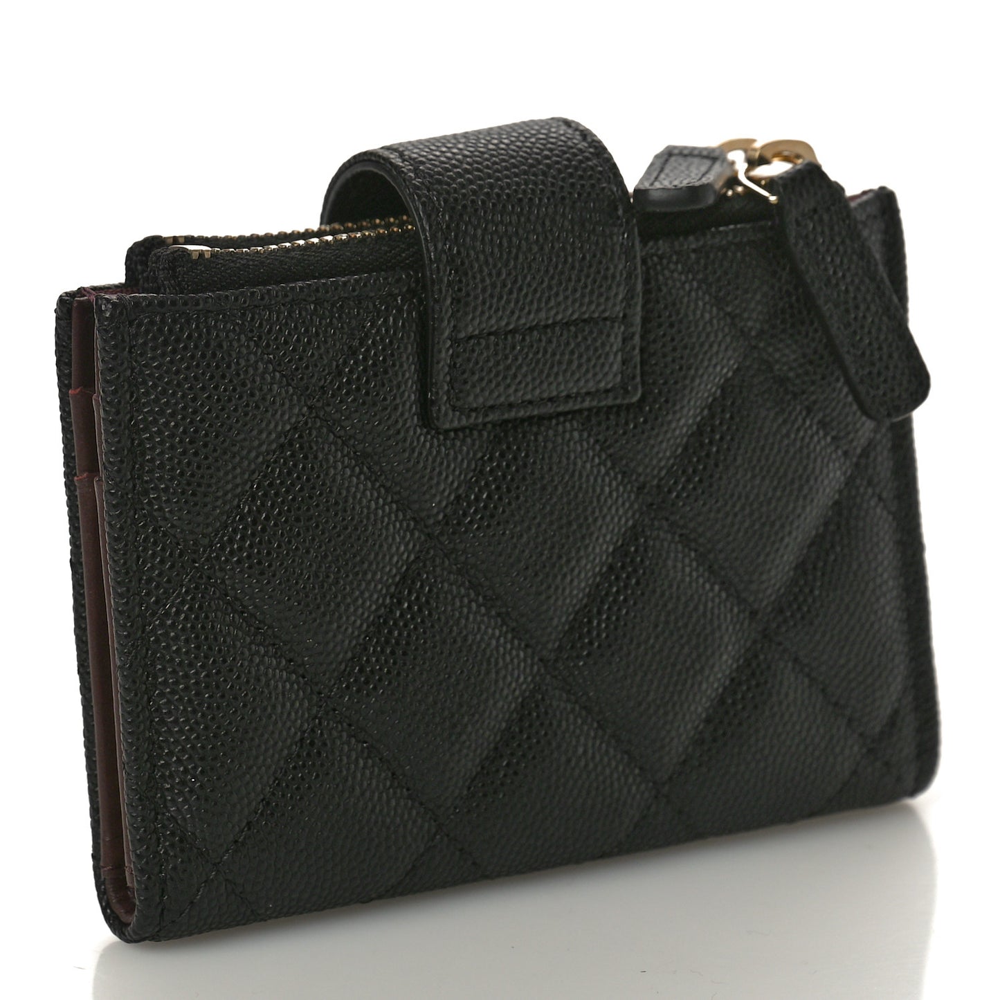 Caviar Quilted Compact Zipped Pocket Wallet Black