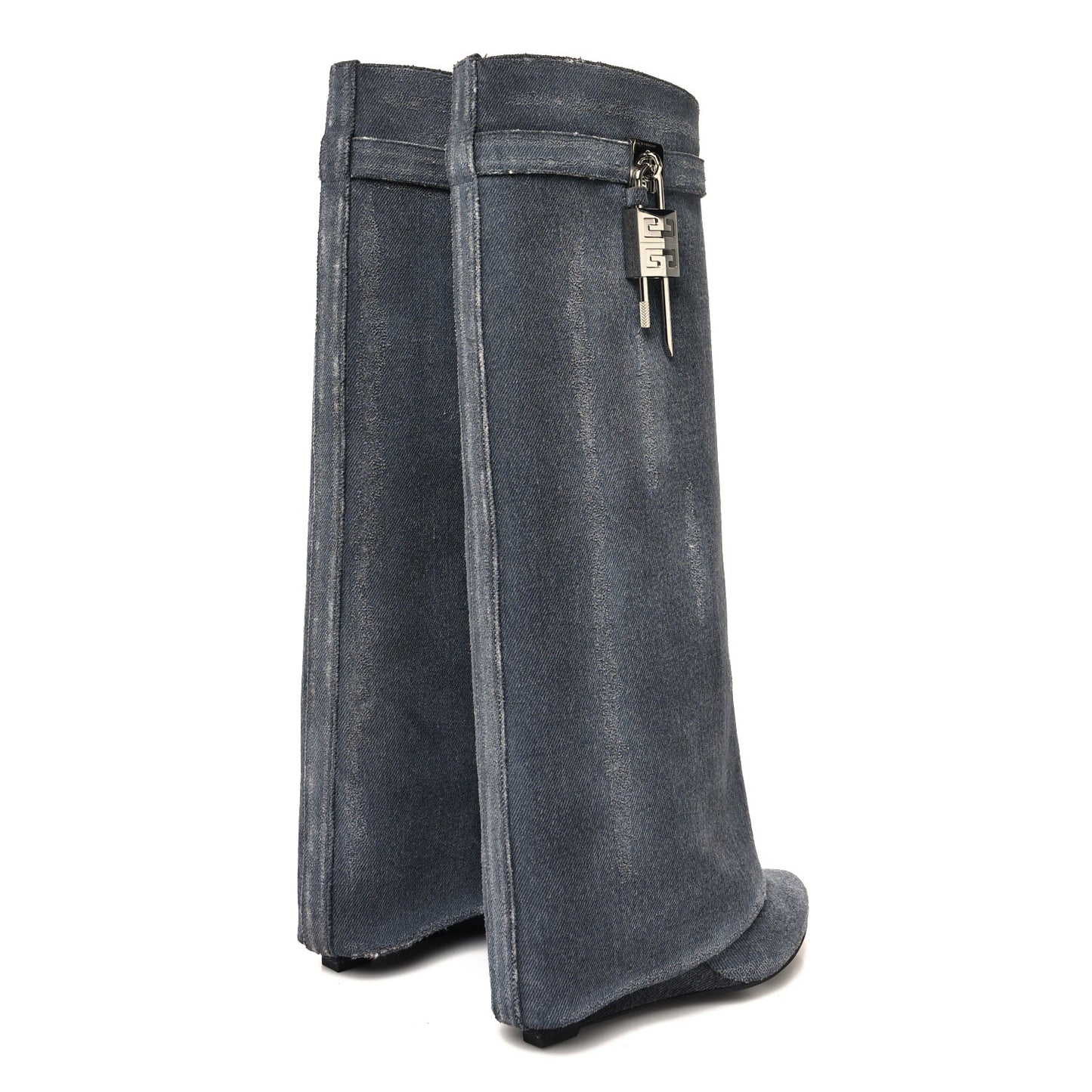 Washed Denim Shark Lock Pant Boots 39 Black
