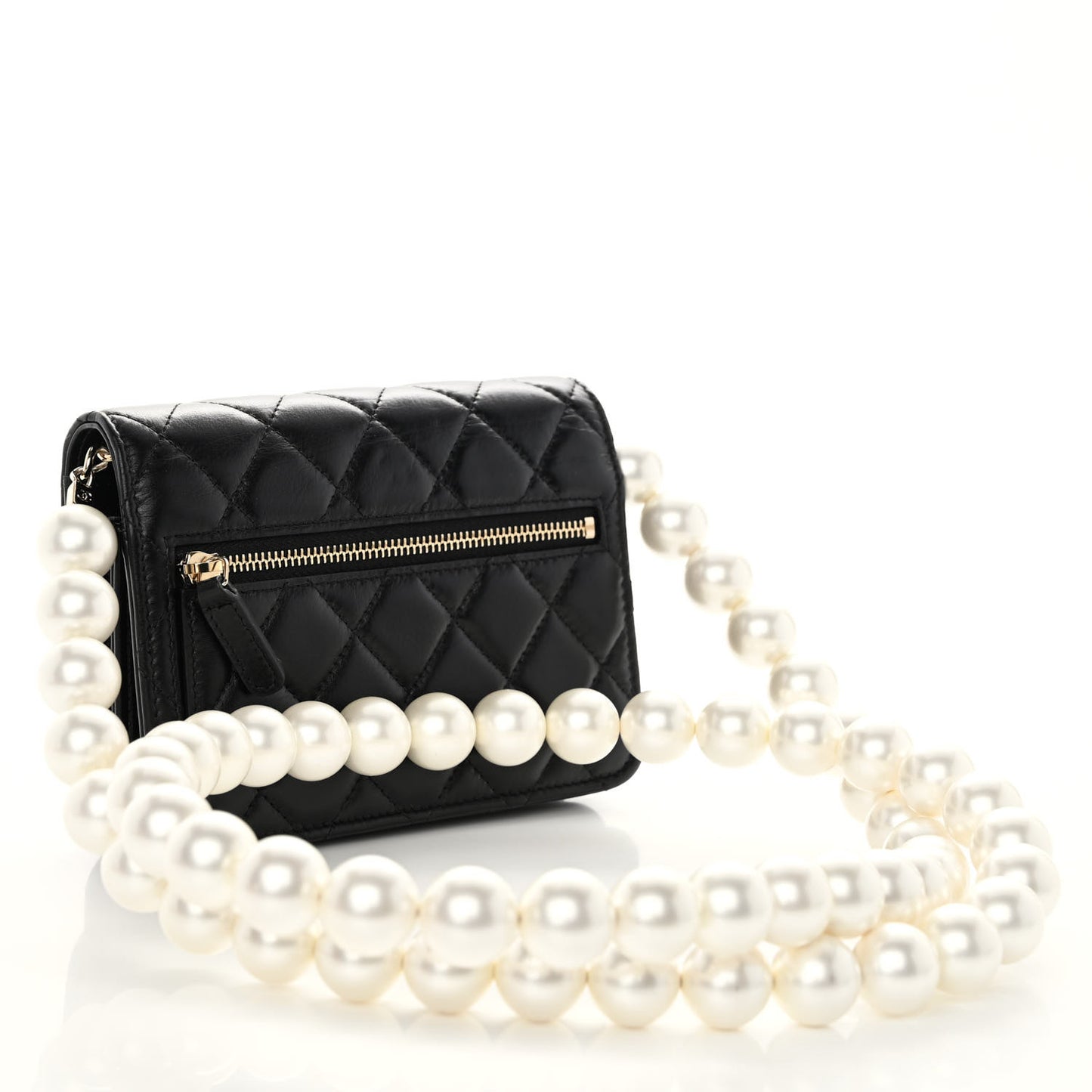 Calfskin Quilted Mini Maxi Pearls Wallet On Chain WOC Black