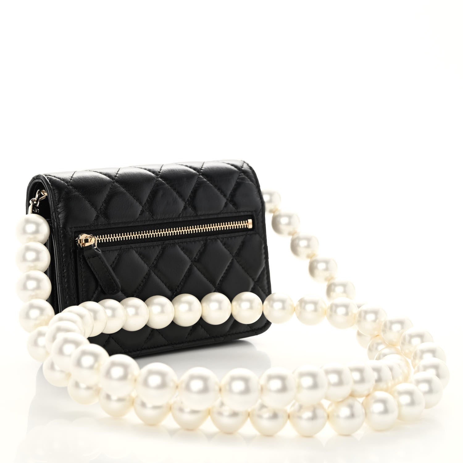 Chanel Calfskin Quilted Mini Maxi Pearls Wallet On Chain WOC Black 2 of 10