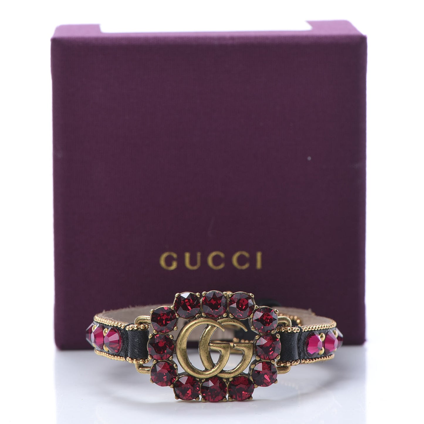 Calfskin Crystal Double G Bracelet Gold