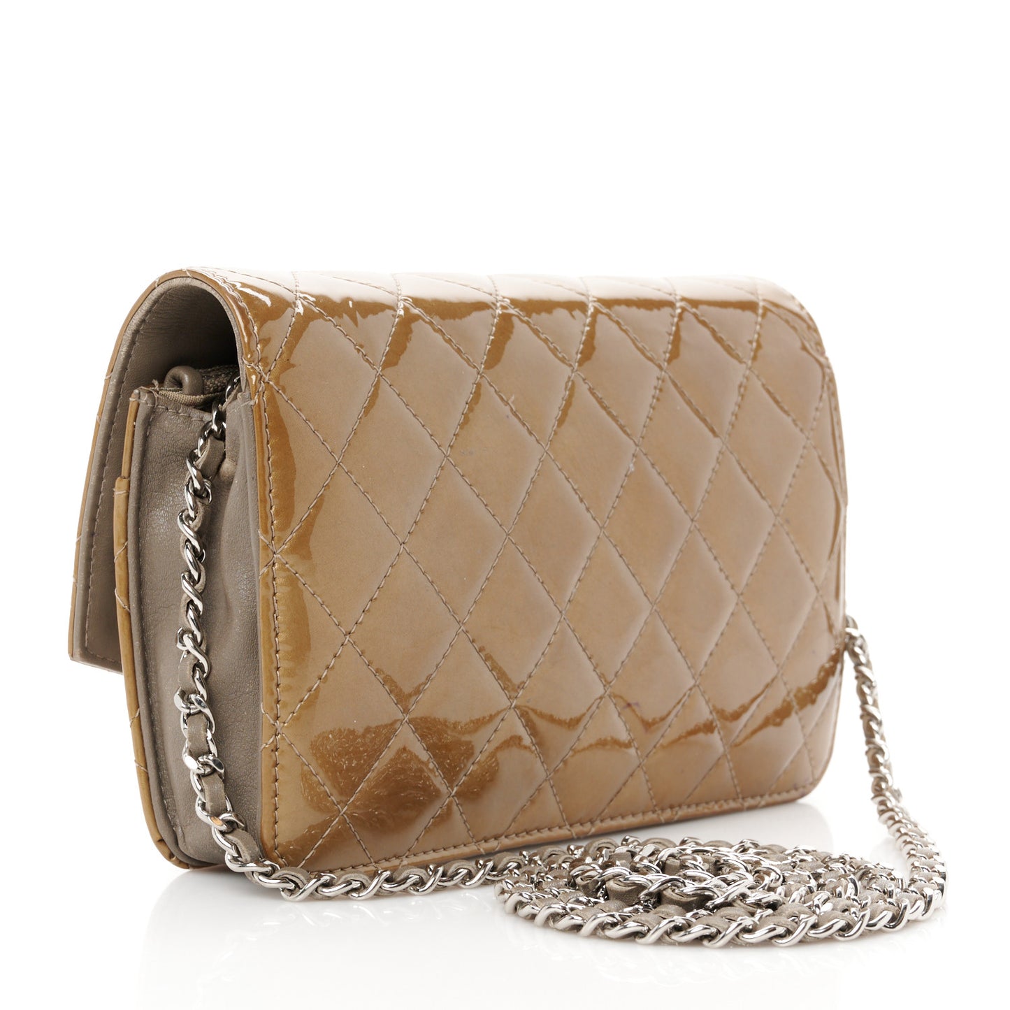 Patent Quilted Brilliant Wallet On Chain WOC Grey