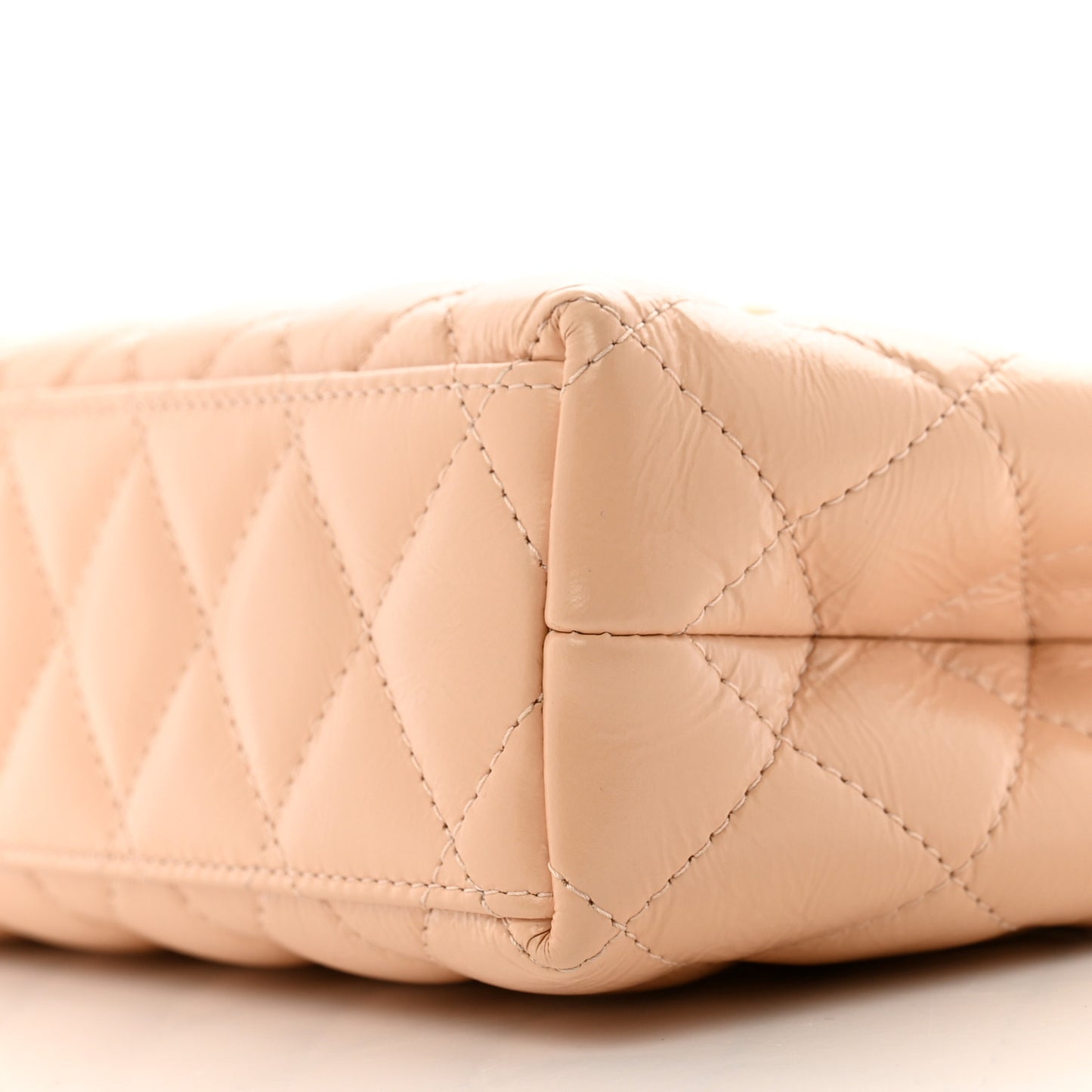 Shiny Aged Calfskin Quilted Nano Kelly Shopper Beige