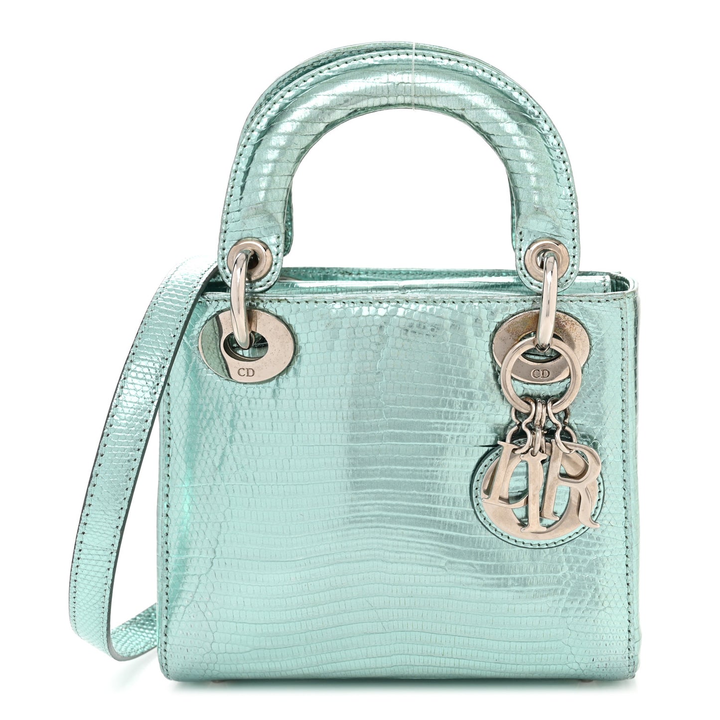 Metallic Lizard Mini Lady Dior Blue