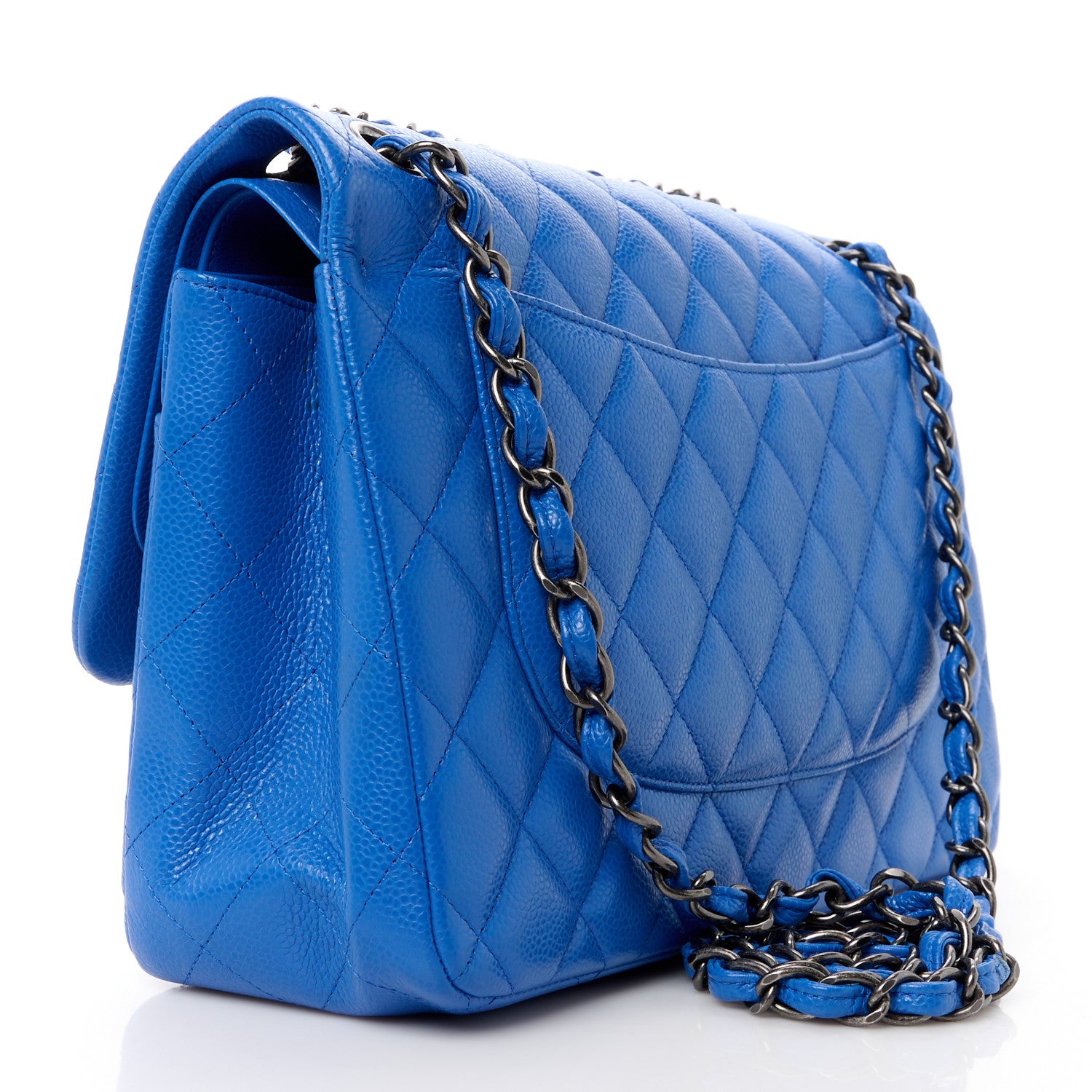 Chanel Caviar Quilted Jumbo Double Flap Bright Blue 3 of 11
