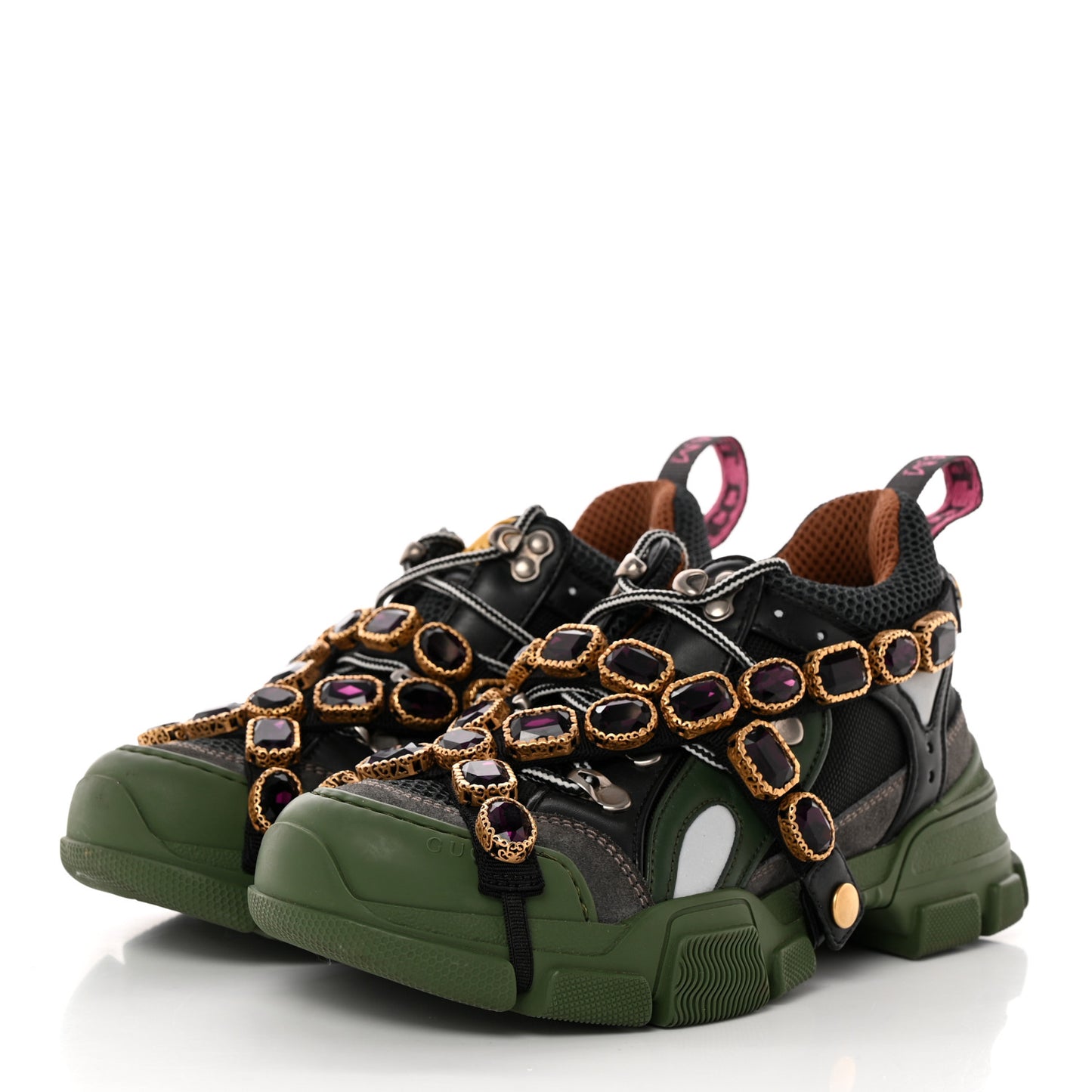 X SEGA Mesh Suede Calfskin Removable Crystals Mens Flashtrek Sneakers 36 Loess Black Olive Green