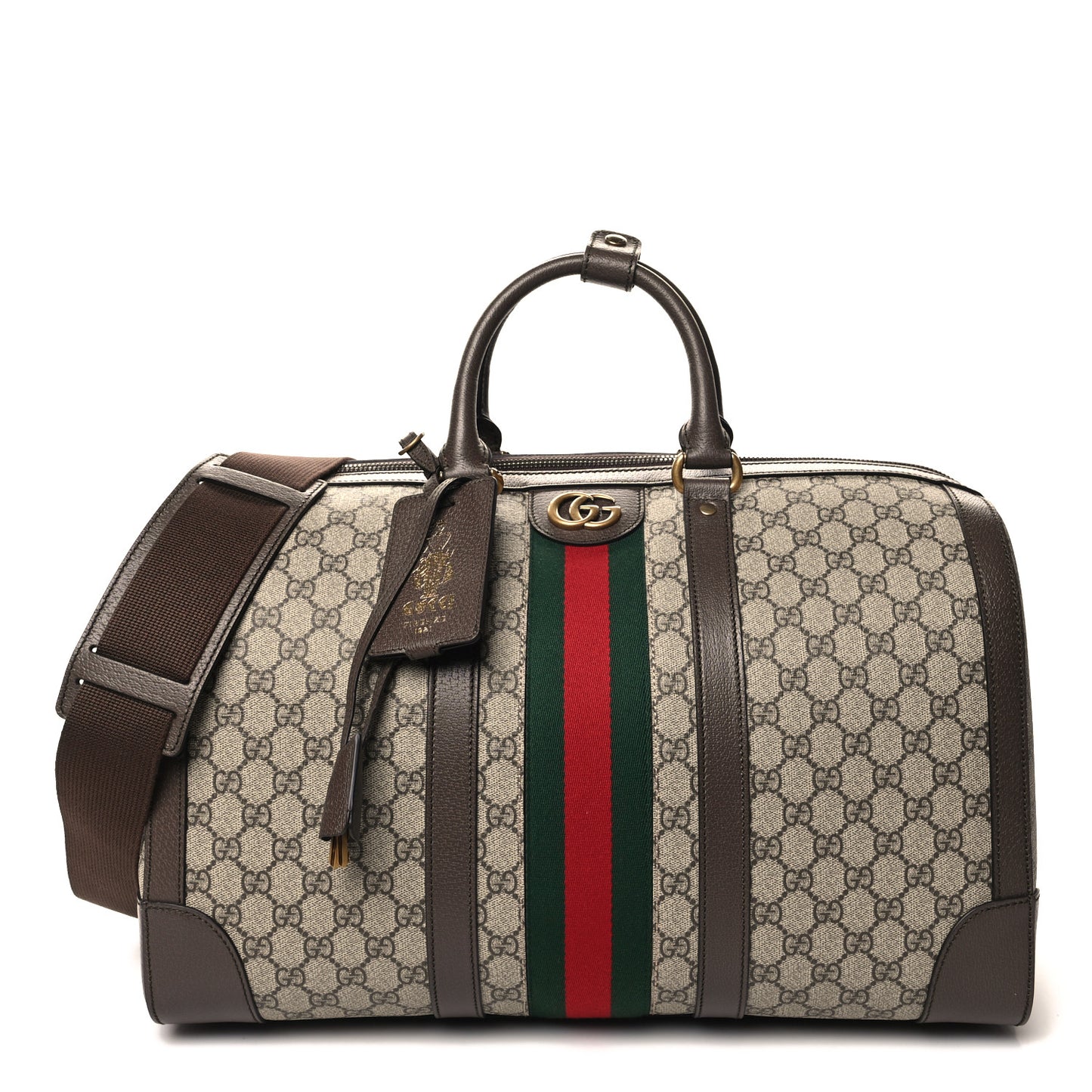 GG Supreme Monogram Textured Dollar Calfskin Web Medium Savoy Duffle Bag Beige Ebony New Acero