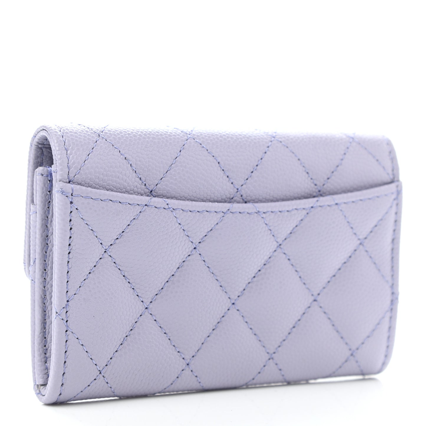 Caviar Quilted Flap Card Holder Wallet Light Purple