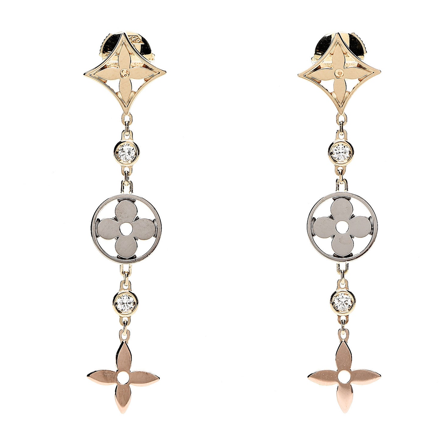 18K Yellow White Pink Diamond Idylle Blossom Drop Earrings