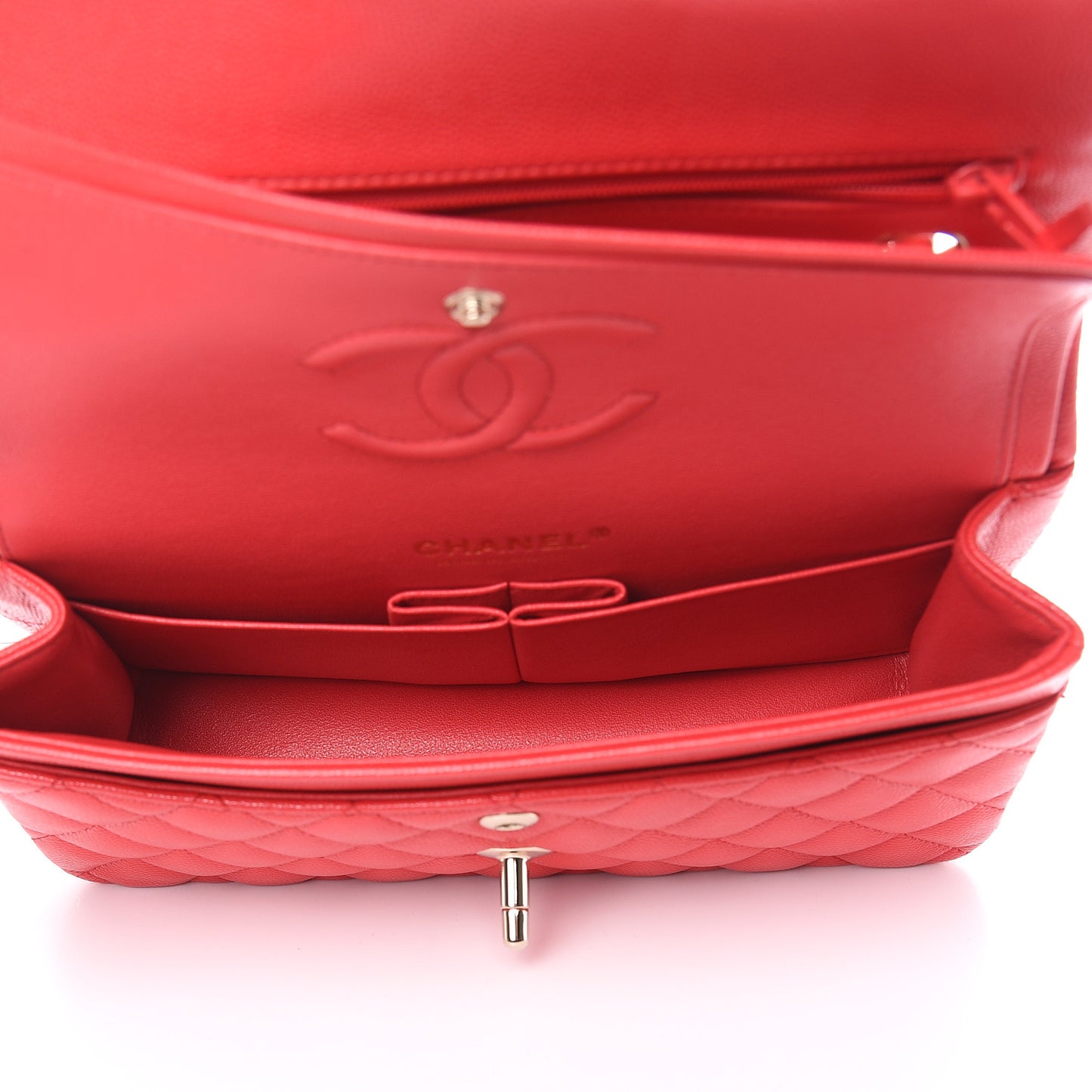 Caviar Quilted Small Double Flap Red