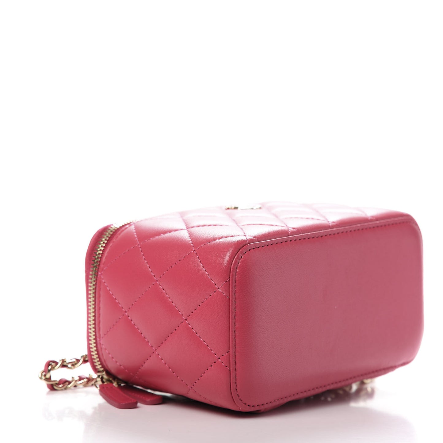 Lambskin Quilted Trendy Small Vanity Case With Chain Dark Pink