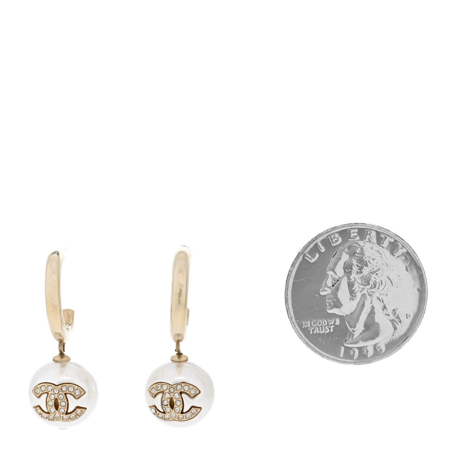 Pearl Crystal CC Drop Earrings Gold Pearly White