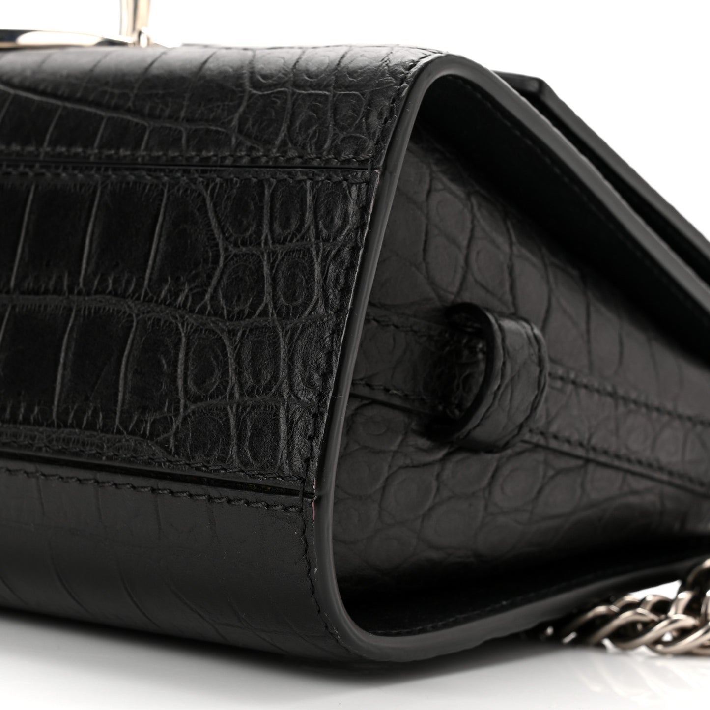 Calfskin Crocodile Embossed The Story Shoulder Bag Black
