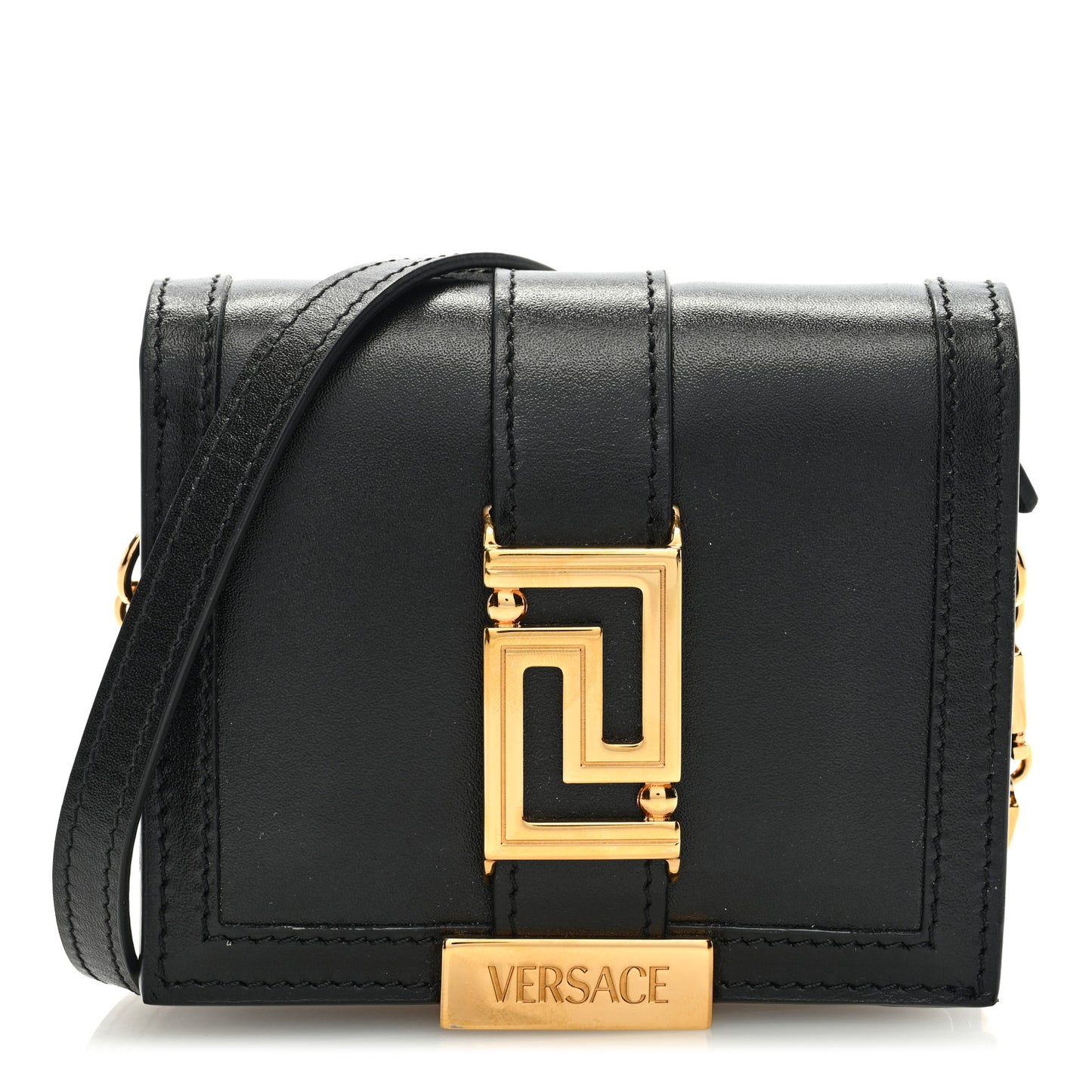 Calfskin Mini Greca Goddess Wallet On Chain Black