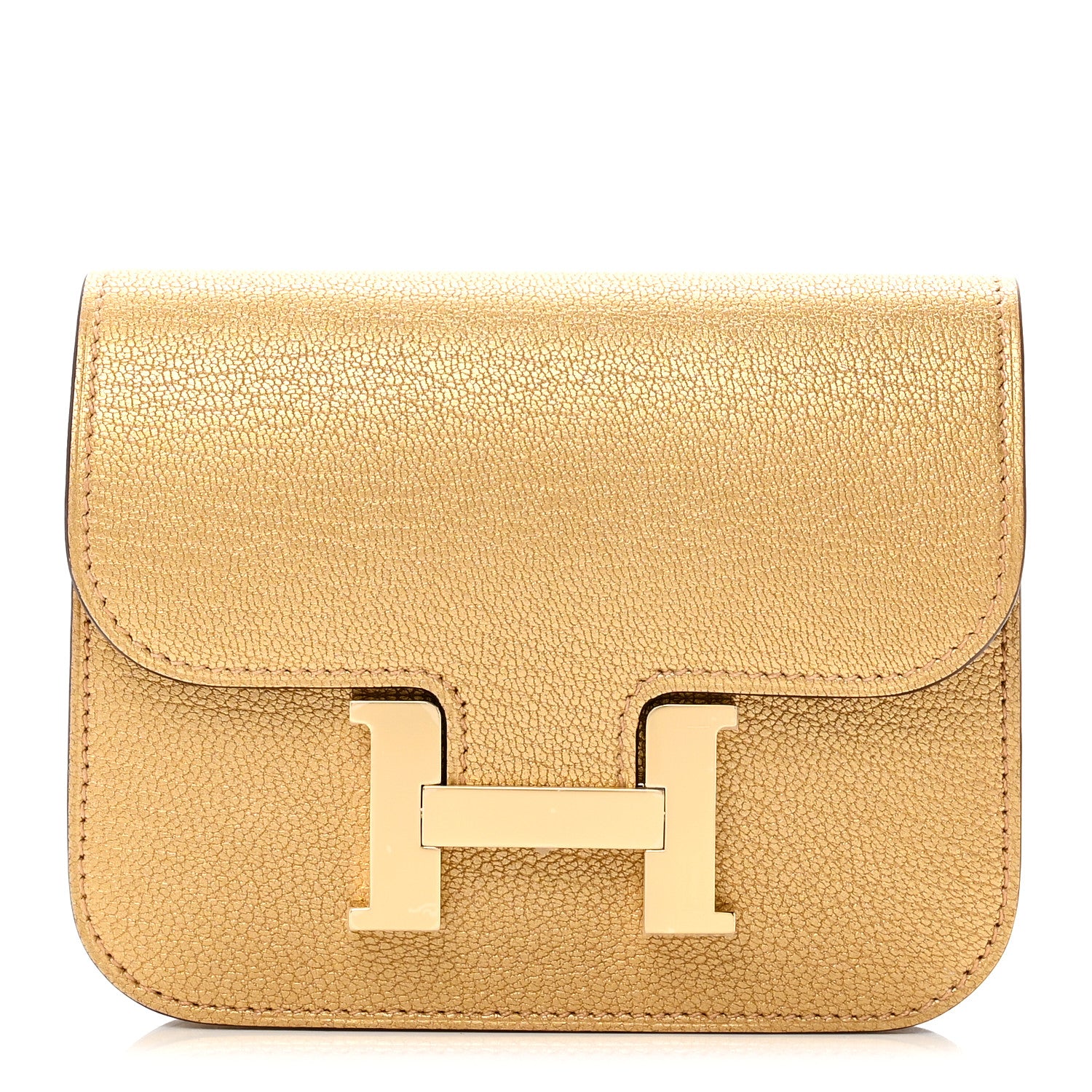 Hermes Metallic Chevre Chamkilight Constance Slim Wallet Dore