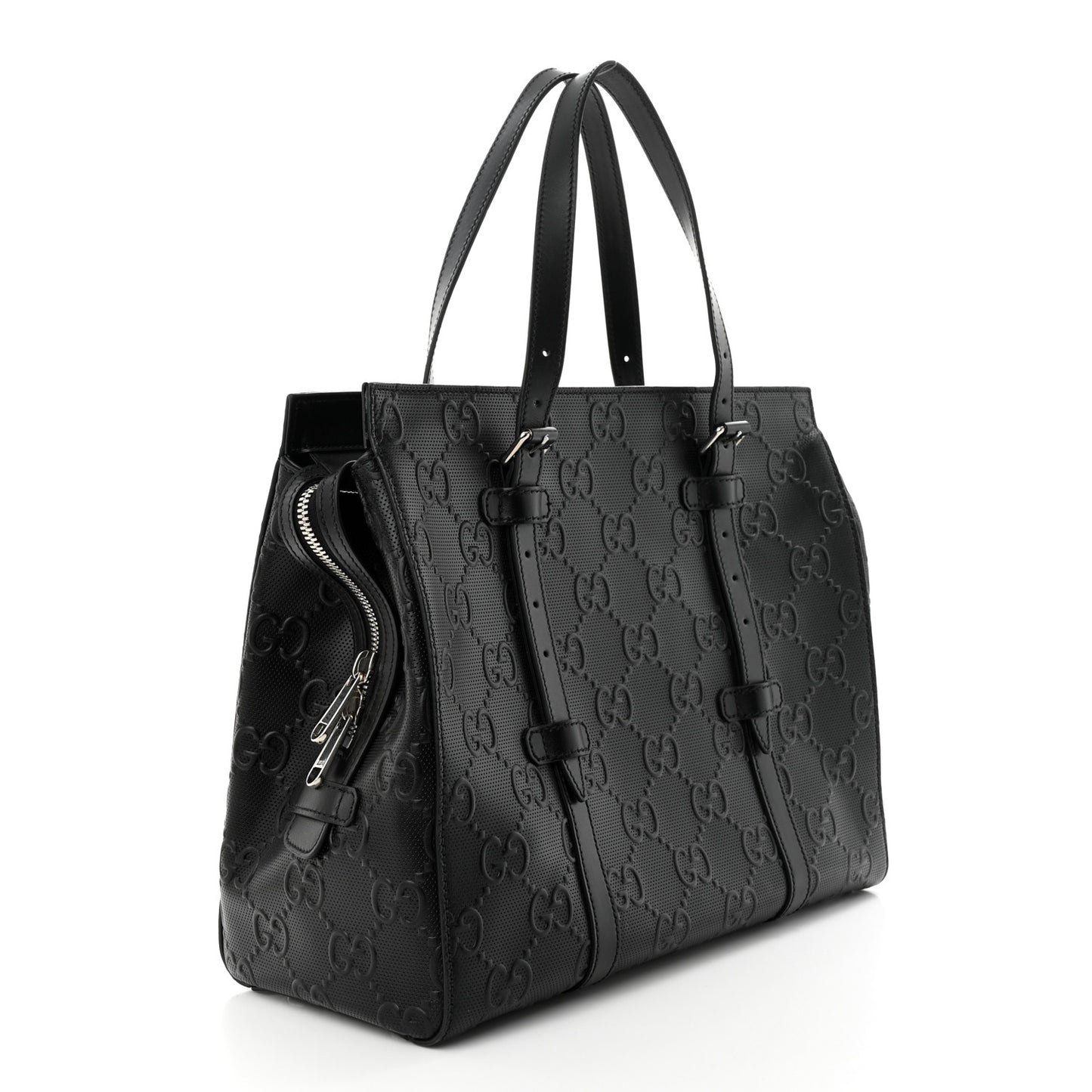 Calfskin GG Tennis Embossed Tote Bag Black