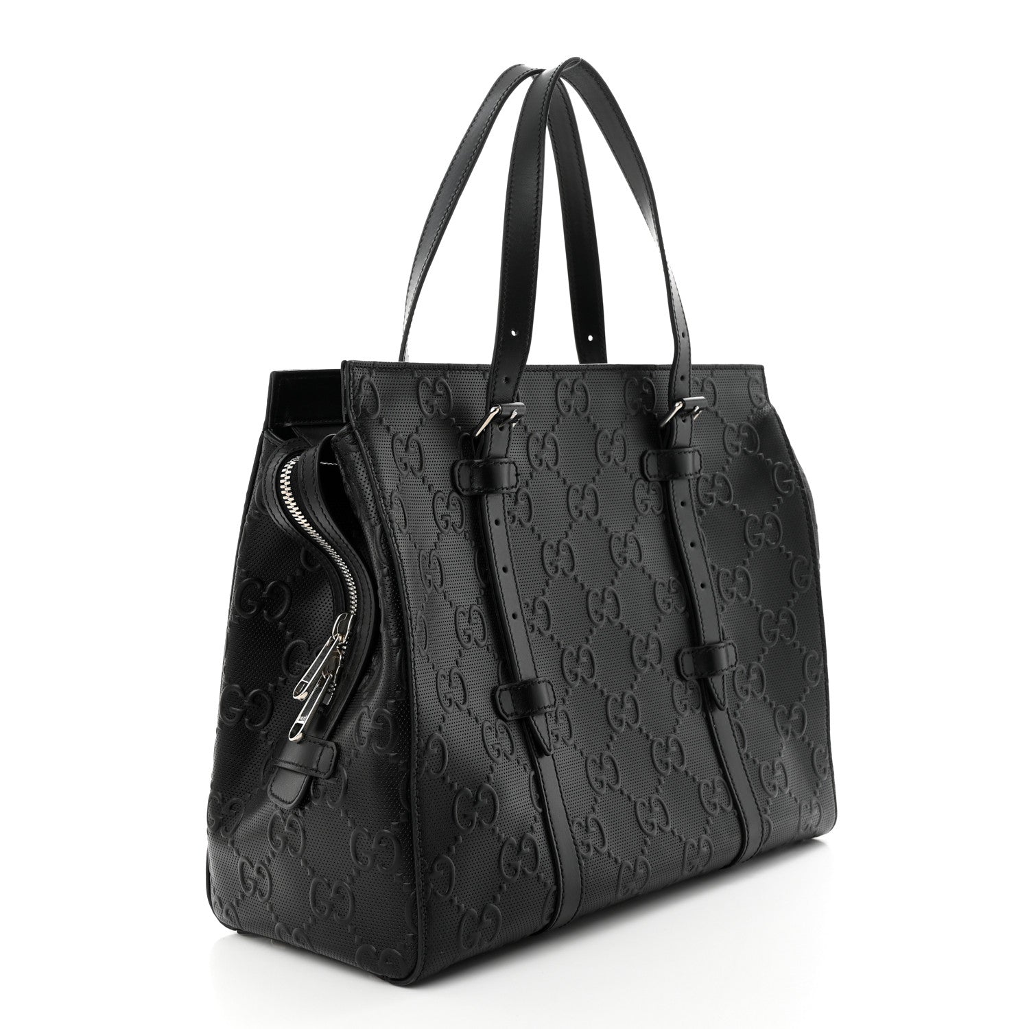 Gucci Calfskin GG Tennis Embossed Tote Bag Black 3 of 10