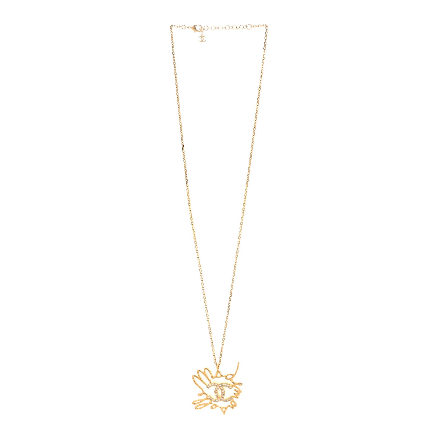 Metal Diamantes CC Pendant Necklace Gold