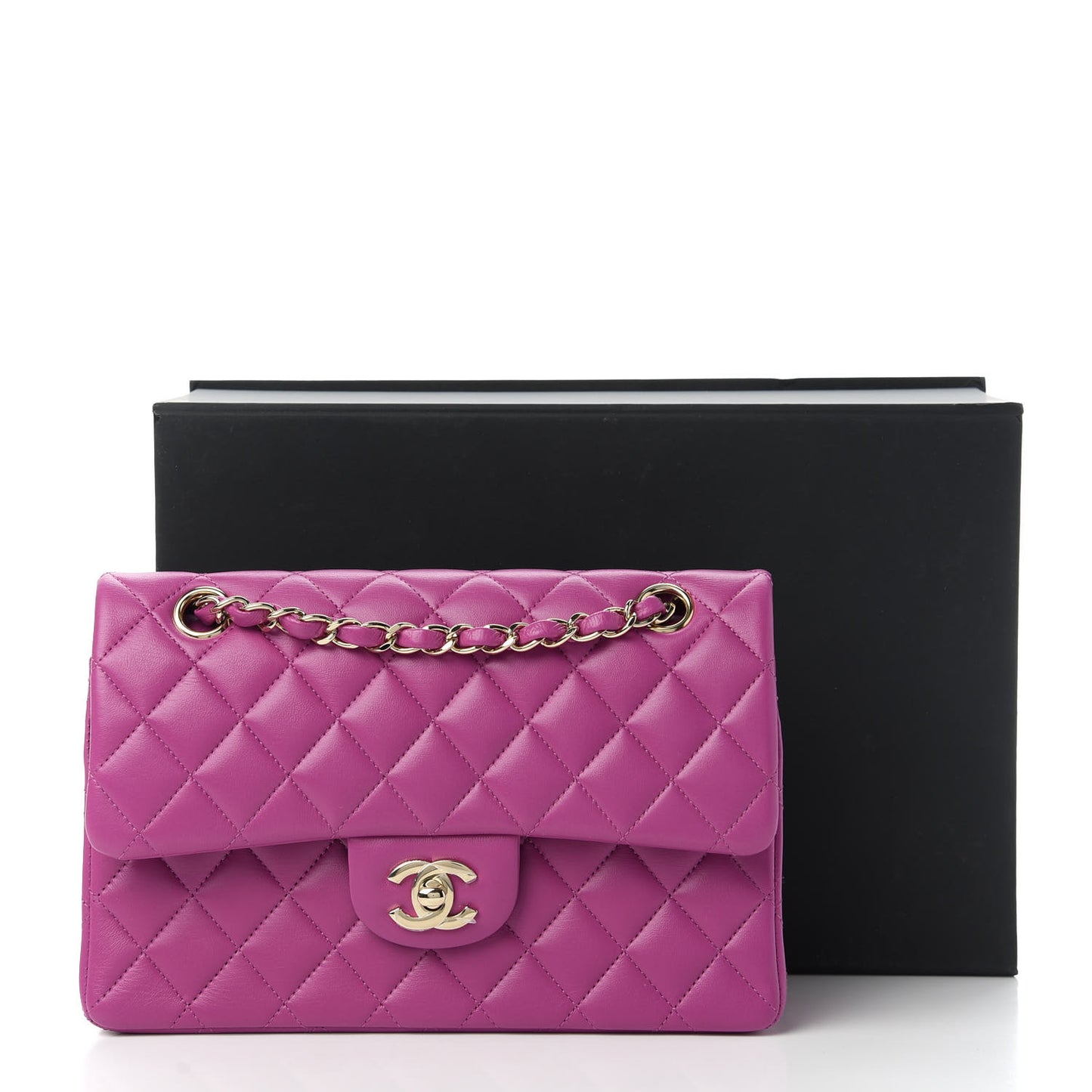 Lambskin Quilted Small Double Flap Purple