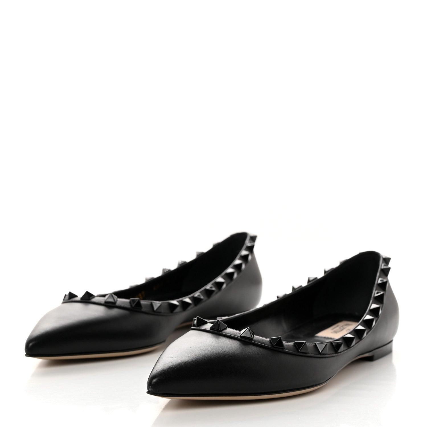 Valentino Garavani Calfskin Lacquered Monochrome Rockstud Ballerina Flats 37 Black 3 of 9
