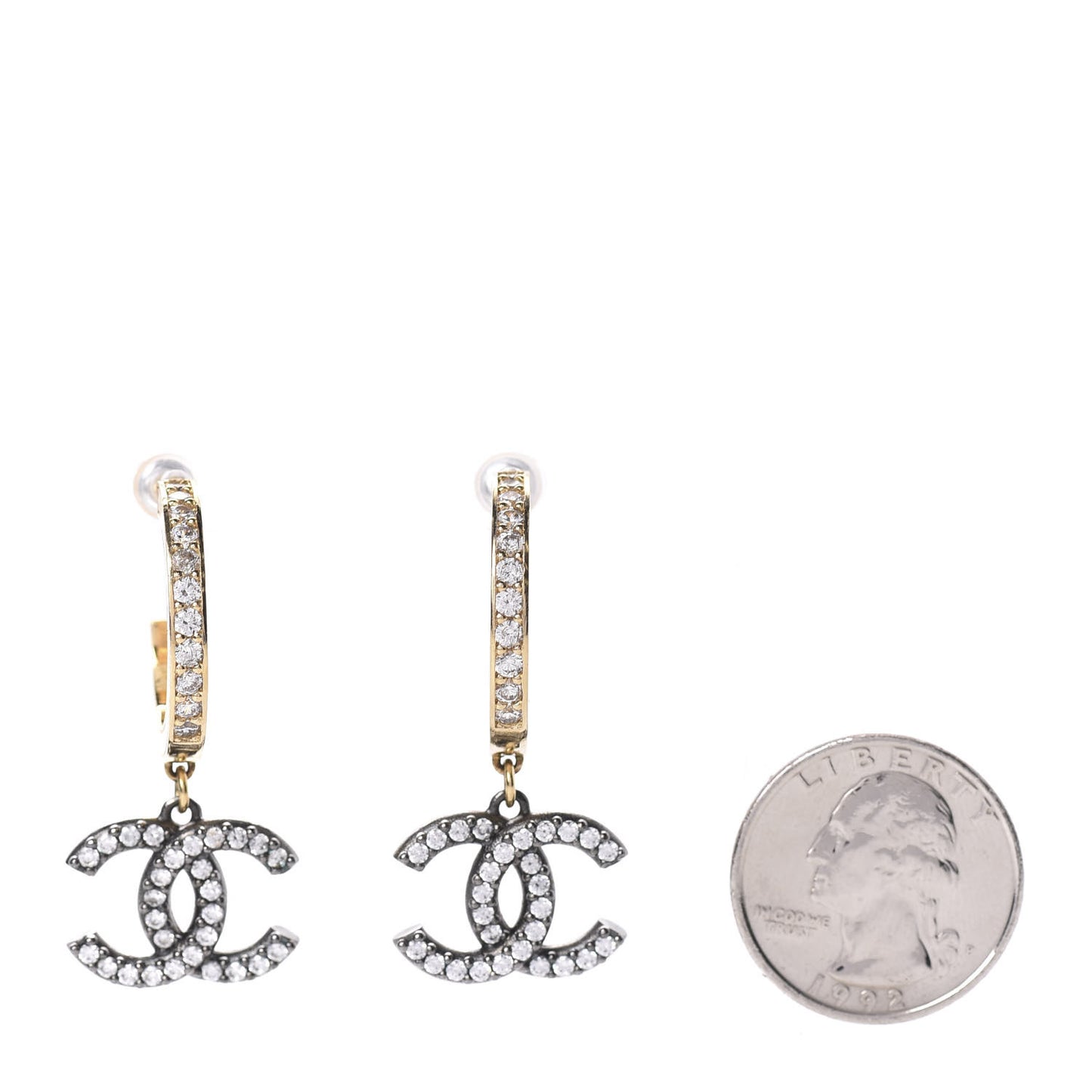 Crystal Lock Symbols CC Hoop Drop Earrings Gold Ruthenium