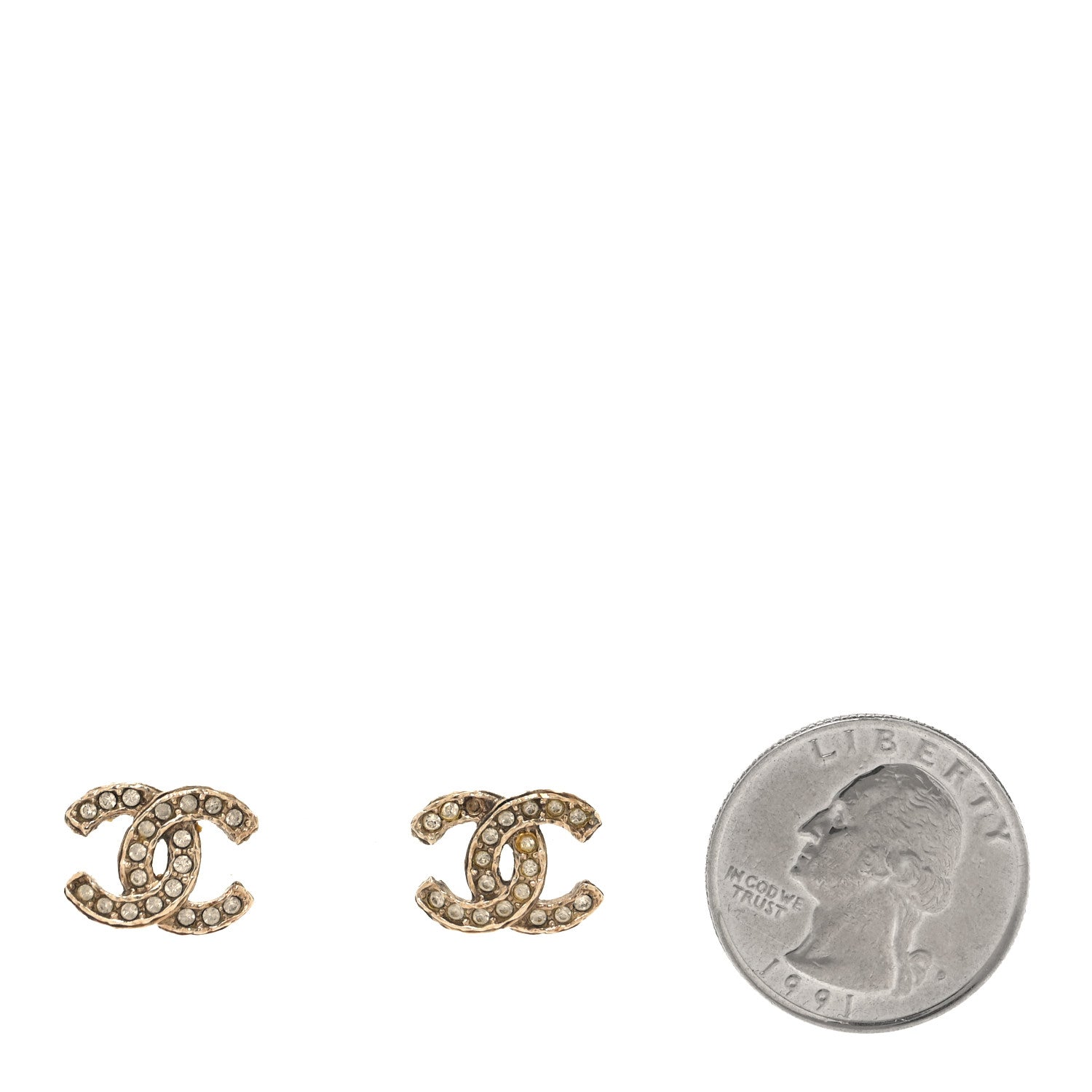 Chanel Crystal Mini Timeless CC Earrings Gold 2 of 6