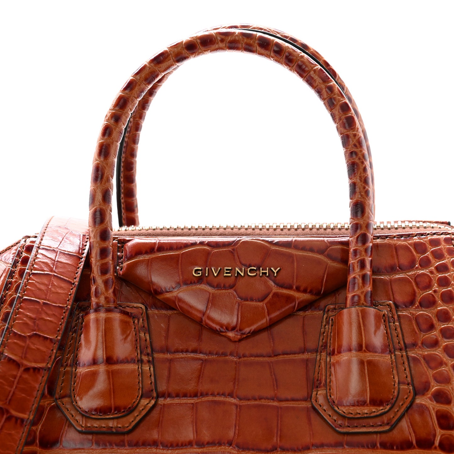 Calfskin Crocodile Embossed Small Antigona Cognac