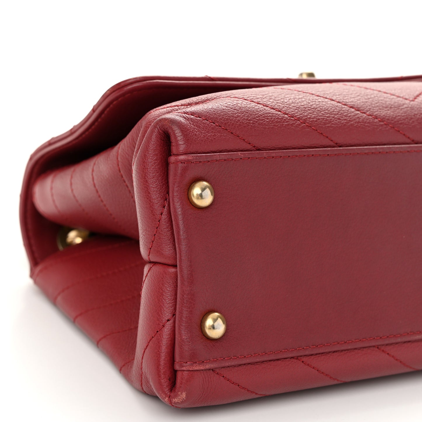 Calfskin Elaphe Stitched Small Chevron Chic Top Handle Flap Red