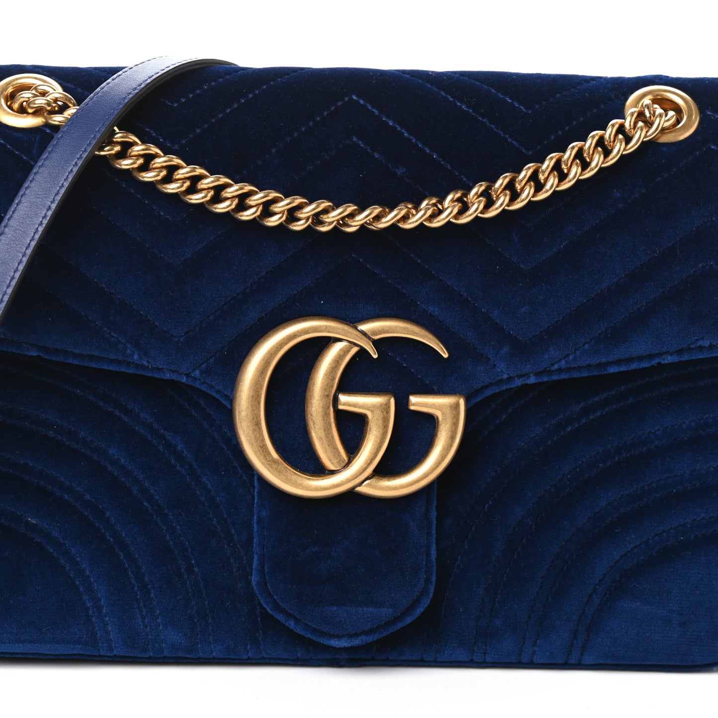 Velvet Matelasse Medium GG Marmont Shoulder Bag Cobalt Blue