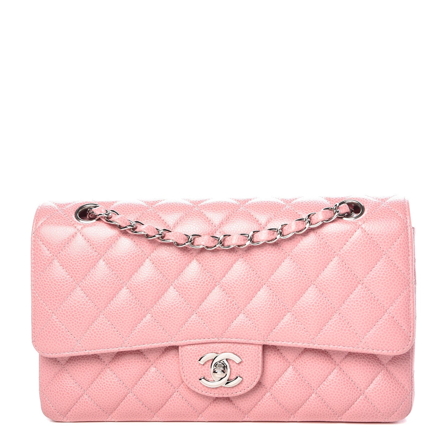 Caviar Quilted Medium Double Flap Pink