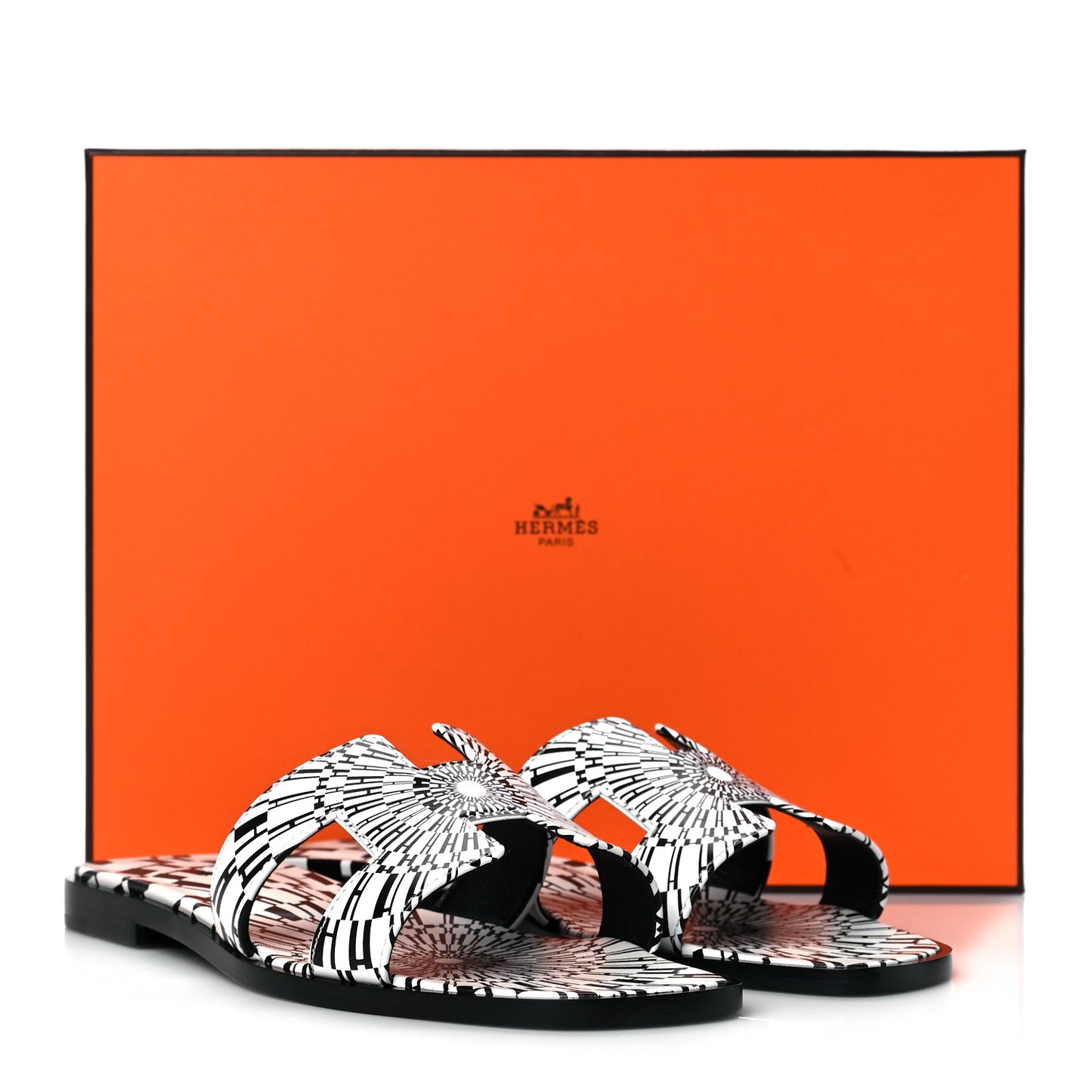 Calfskin Printed Op'H Oran Sandals 37 Black White