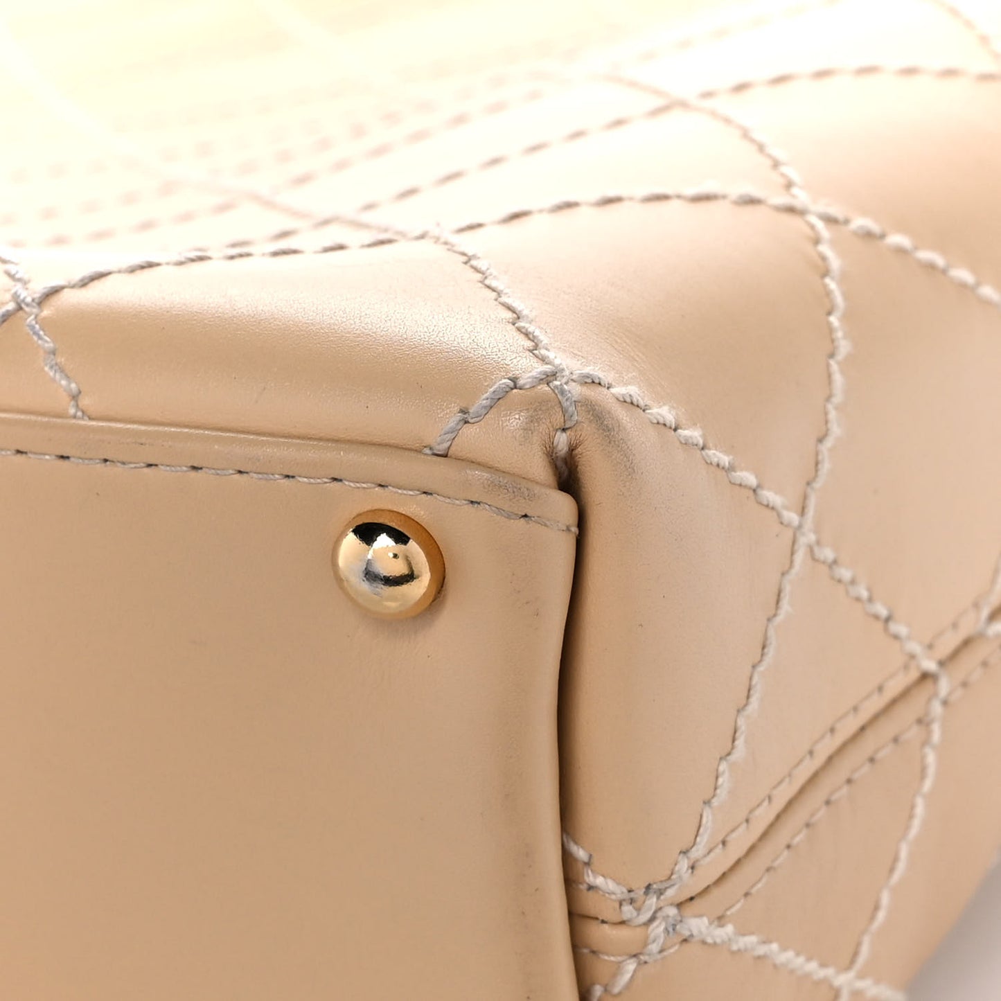 Calfskin Stitched Shoulder Bag Beige